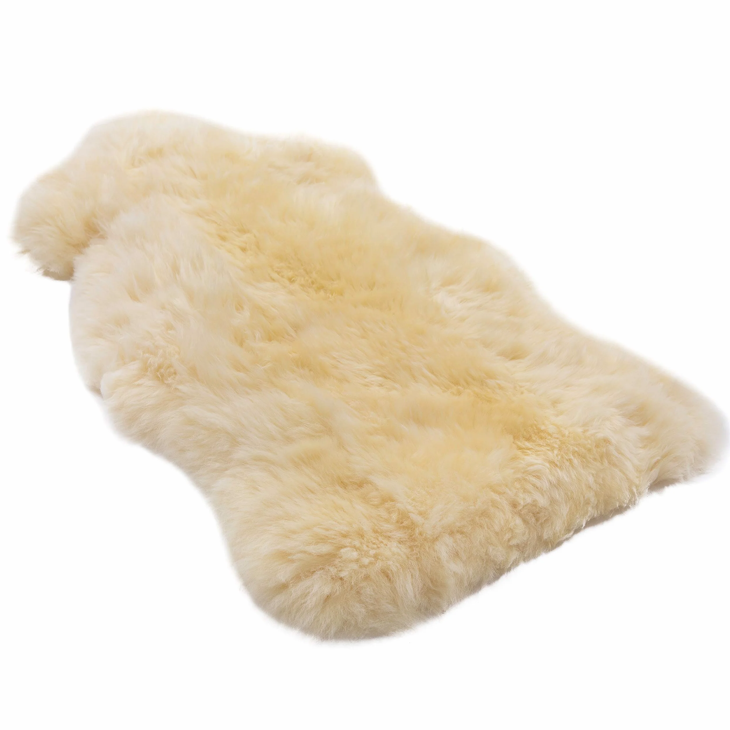 Piel de cordero medicinal sin esquilar de CHRIST – Piel de oveja/borrego para bebés y recién nacidos, para carro, silla de bebé o como alfombra. Longitud: +/- 85 cm, amarillo natural