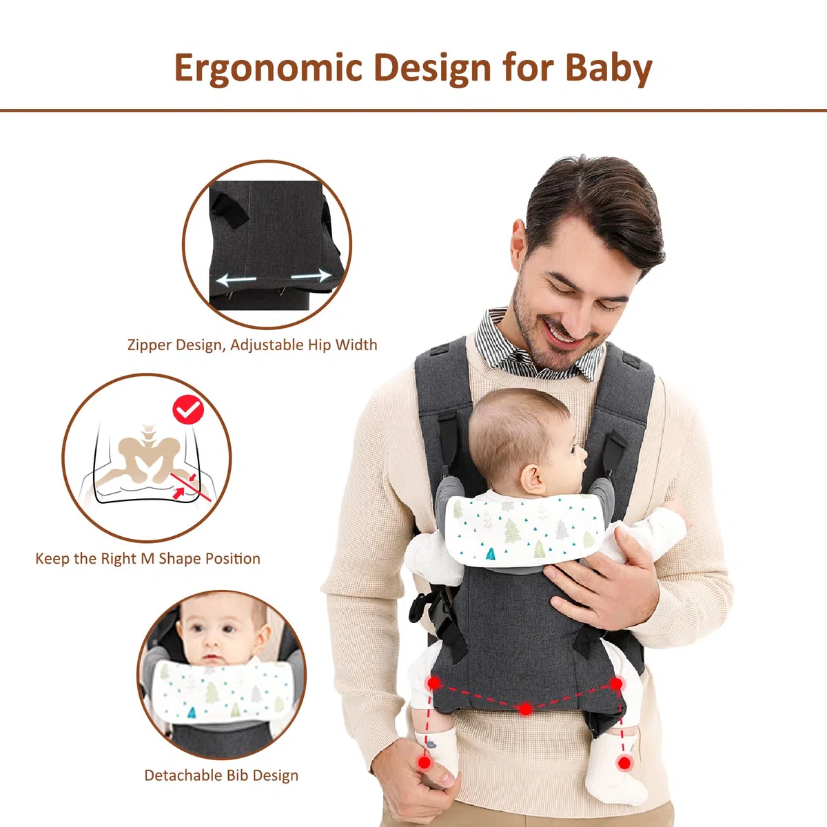 IULONEE Mochila Portabebés para Bebe porteo Tirantes para bebés Delantera y trasera Ergonómicas Baby Carrier Wrap para Niños de 3-36 Meses(3-15kg) Gris