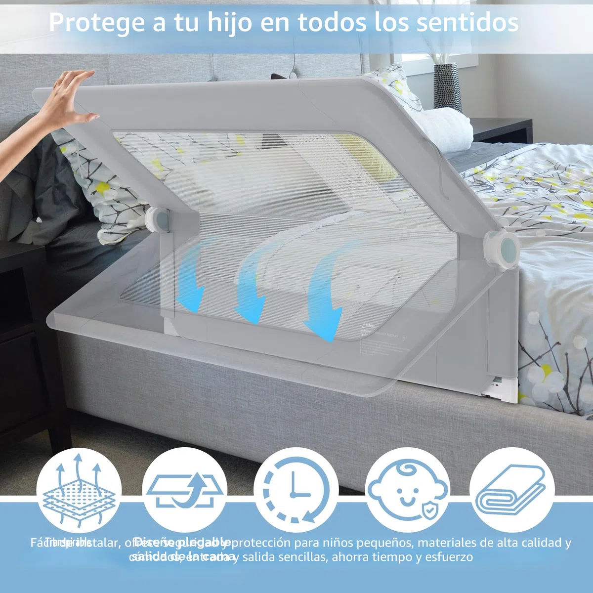 LZQ Barrera plegable para cama infantil, protección contra caídas, protección contra caídas, protección contra caídas, 150 cm
