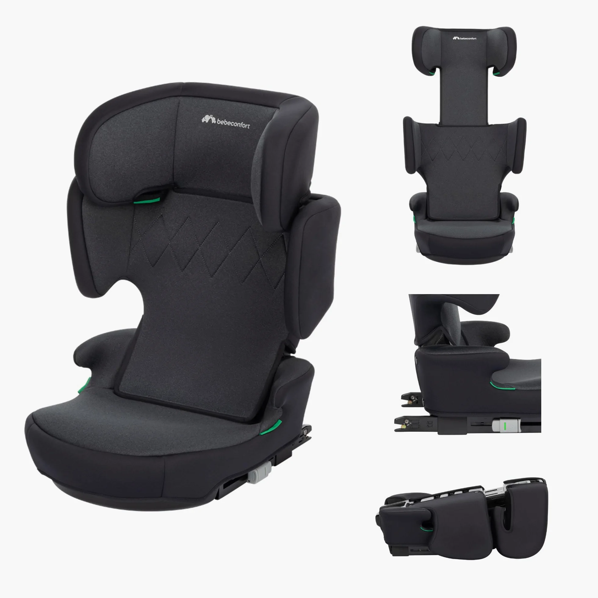 Bebeconfort RoadFix i-Size, Silla de Coche Elevador con Respaldo, 3,5-12 años (100-150 cm), Silla Coche ISOFIX, Silla de Coche Plegable, Ligera (4,4 kg), 14 Posiciones Reposacabezas, Tinted Black