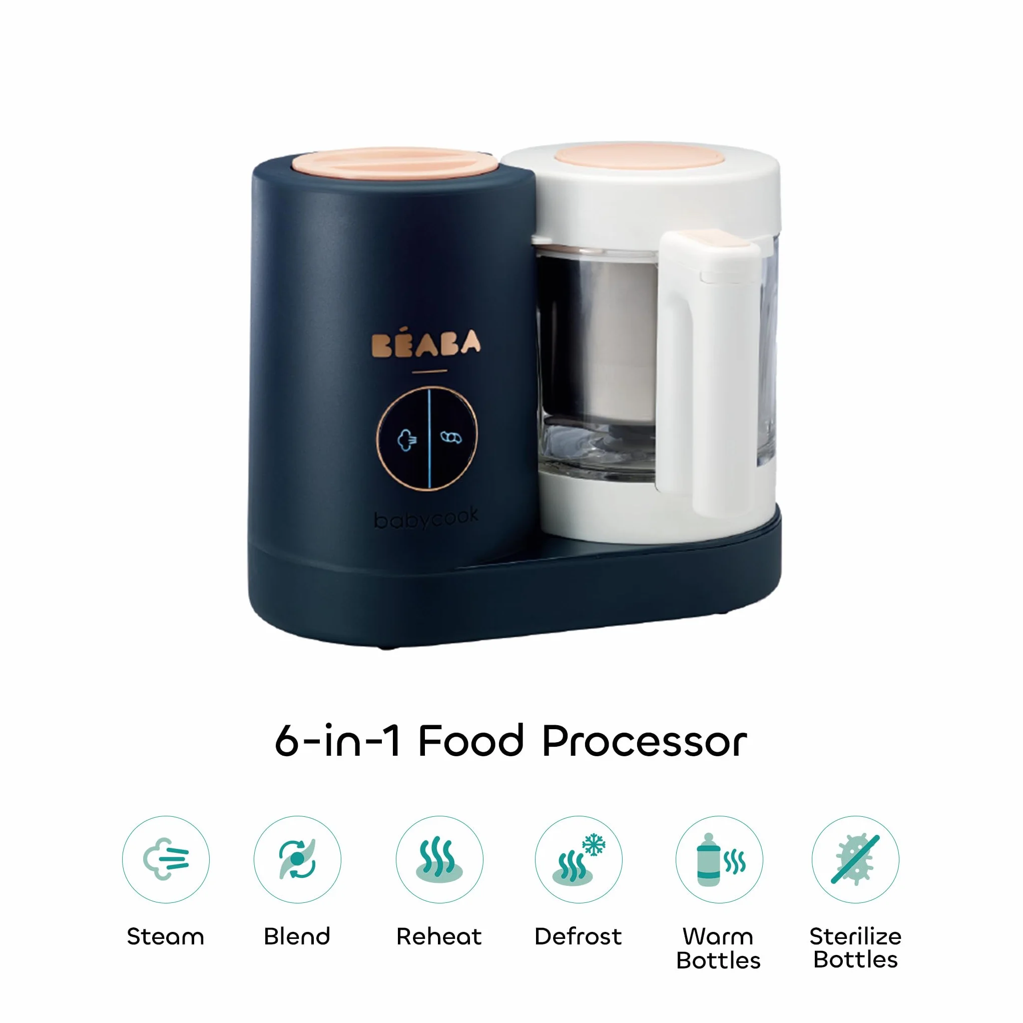 Béaba - Babycook Neo - Máquina de alimentos para bebés - 6 en 1: Procesador de alimentos, licuadora y cocina - Cocina al vapor suave - Comida casera rápida para bebés - Cuenco de vidrio - Recipiente