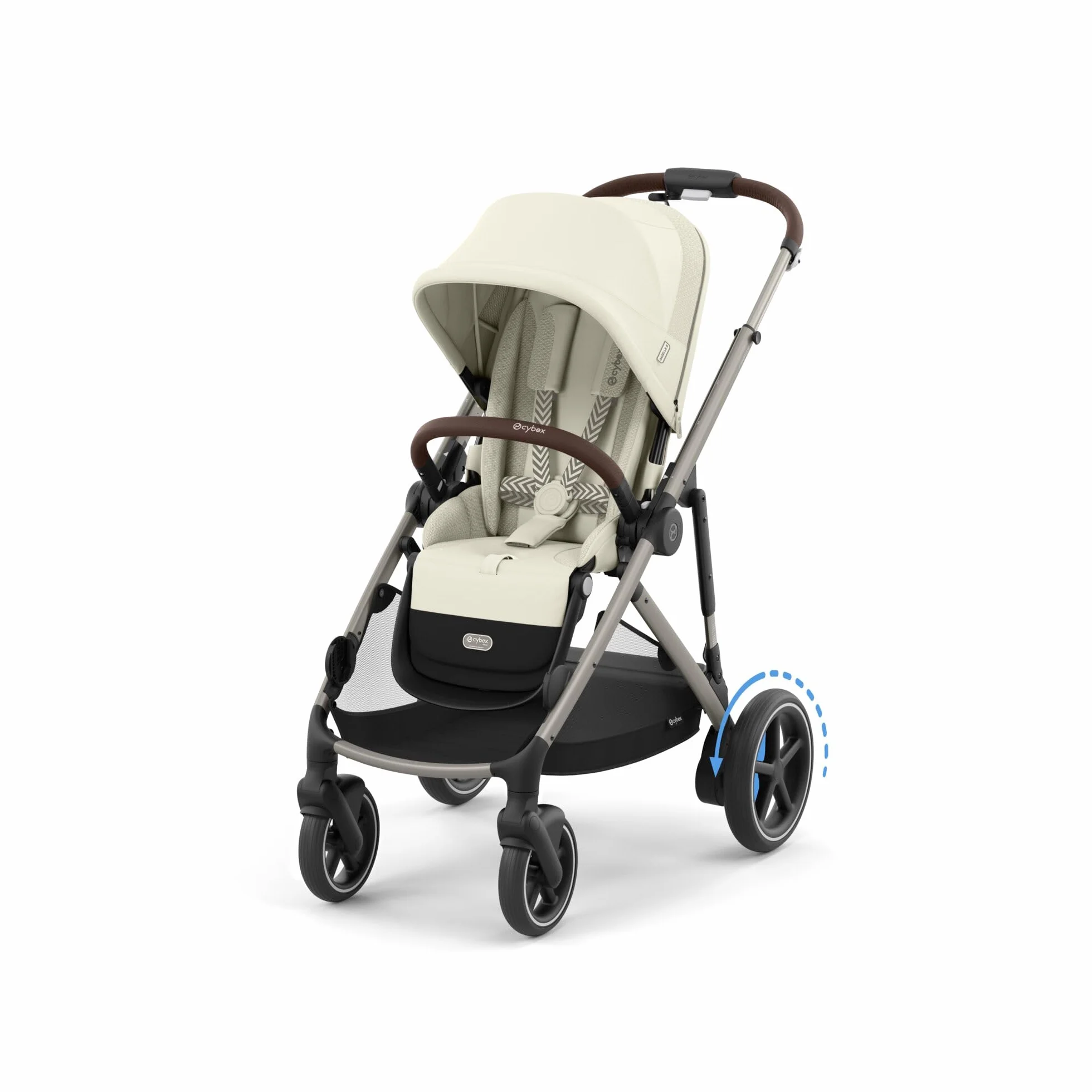 CYBEX Cochecito dorado e-GAZELLE S, máx. 22 kg (modo individual) / 2x 22 kg (modo dúo), sistema todo en 1 con accionamiento eléctrico y 20+ configuraciones, Seashell Beige