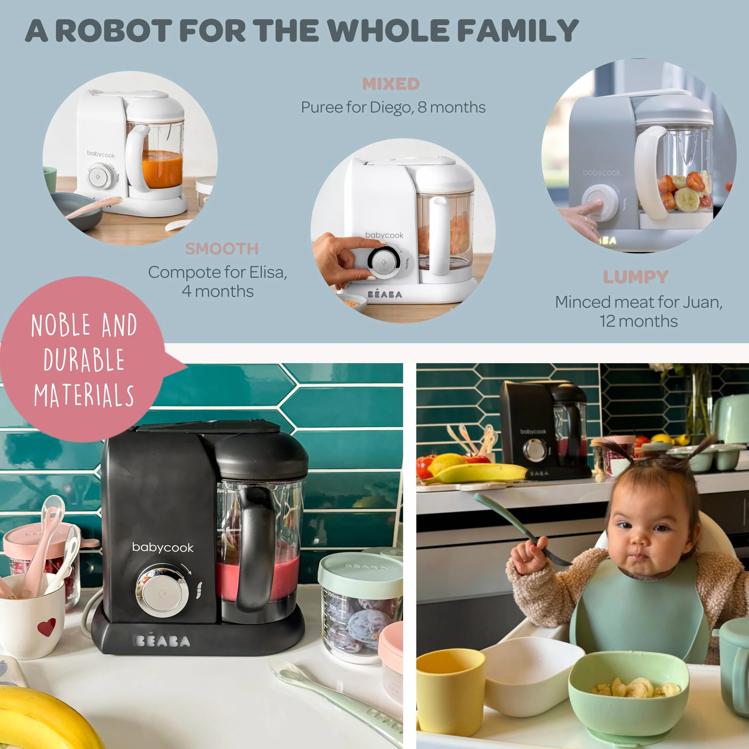 Beaba Babycook Solo Baby Food Maker 4 in 1: Baby Food Processor, Blender and Cooker - Soft Steamer Cooking - Quick - Food Diversification for your Baby - Made in France - Black