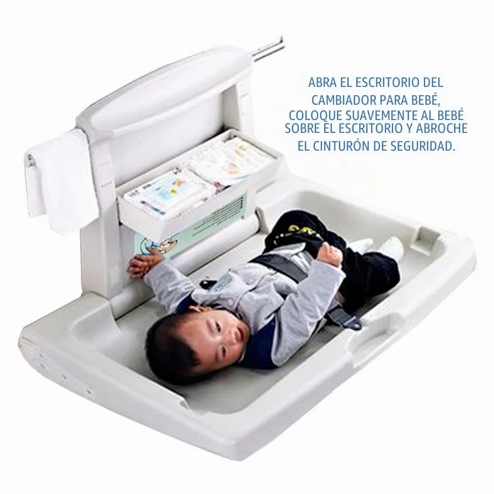 Cambiador Bebe Mesa de Cuidado Infantil,Plegable,Para el Hogar y el Comercio,con Cinturón de Seguridad y Compartimento de Almacenamiento,Ahorra Espacio,Seguro y Estable (Blanco)