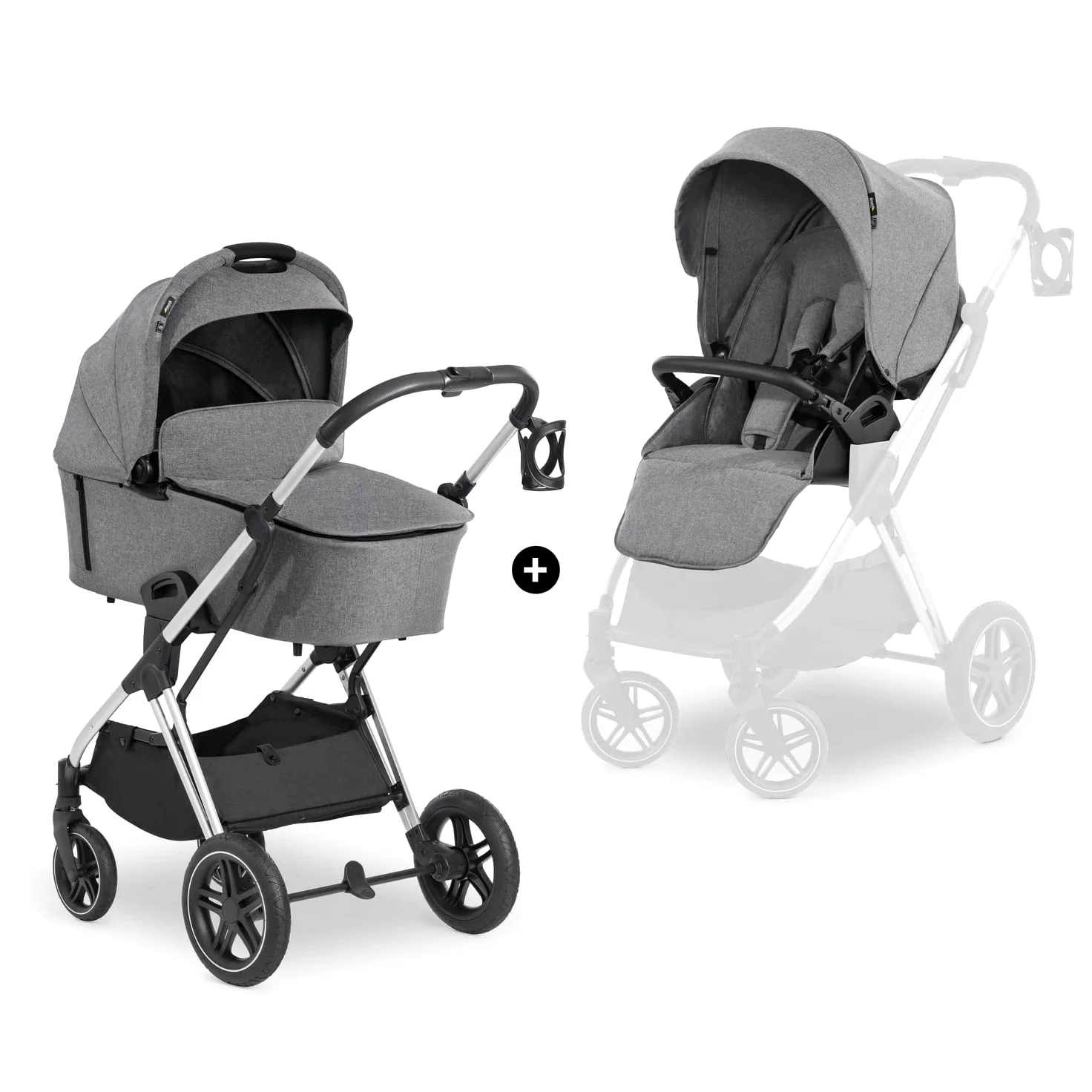 hauck Carrito Bebé 2 en 1 Vision X Set - Capazo desde el Nacimiento - Silla de Paseo 22 kg Reversible y Reclinable - Cubrepiernas - Ruedas de Goma - Plegable - Compacto - Gris Claro