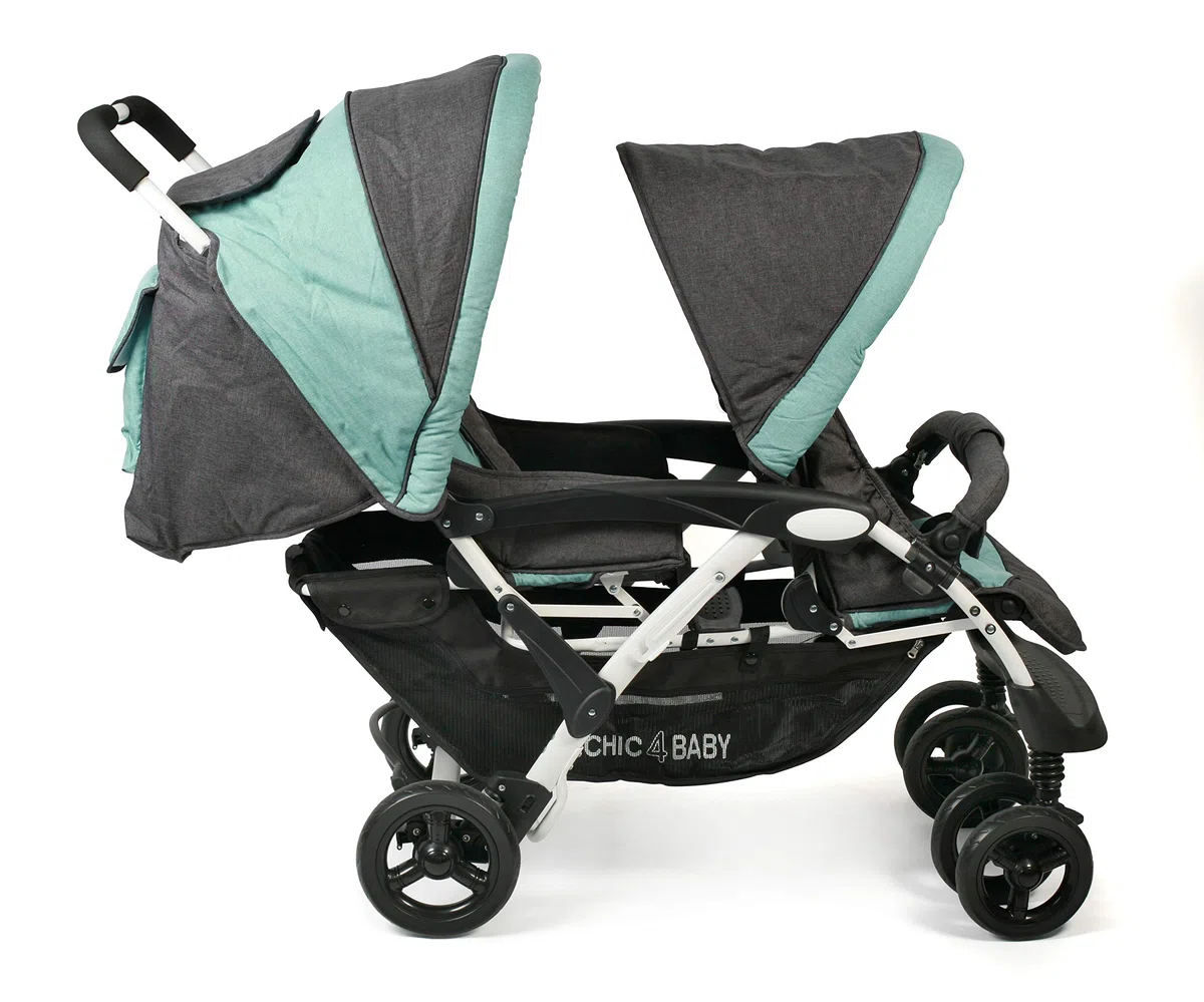 CHIC 4 BABY - Cochecito Doble Con Bolsa de Transporte y Protección Contra la Lluvia, Para Dos Niños, Gemelo, Tándem, de Bebé