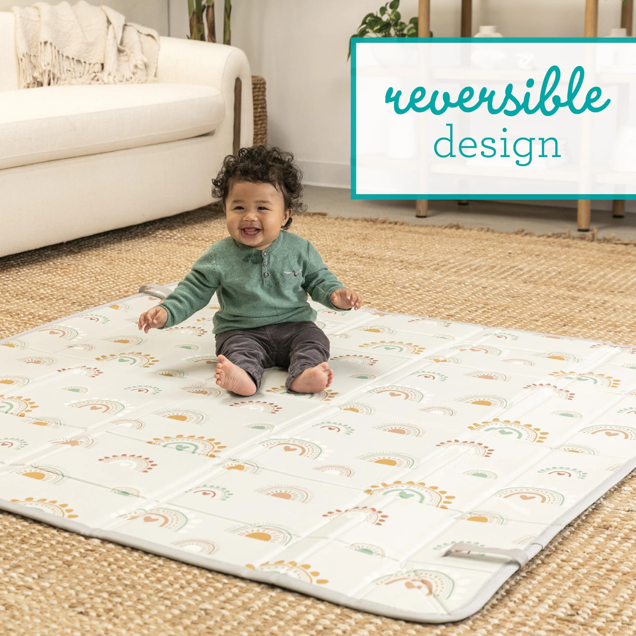 Infantino Alfombra Plegable de Espuma Suave, Tamaño Grande, Fácil de Transportar, Laterales Abatibles, Alfombra Antideslizante para Bebés y Niños Pequeños, Arcoiris