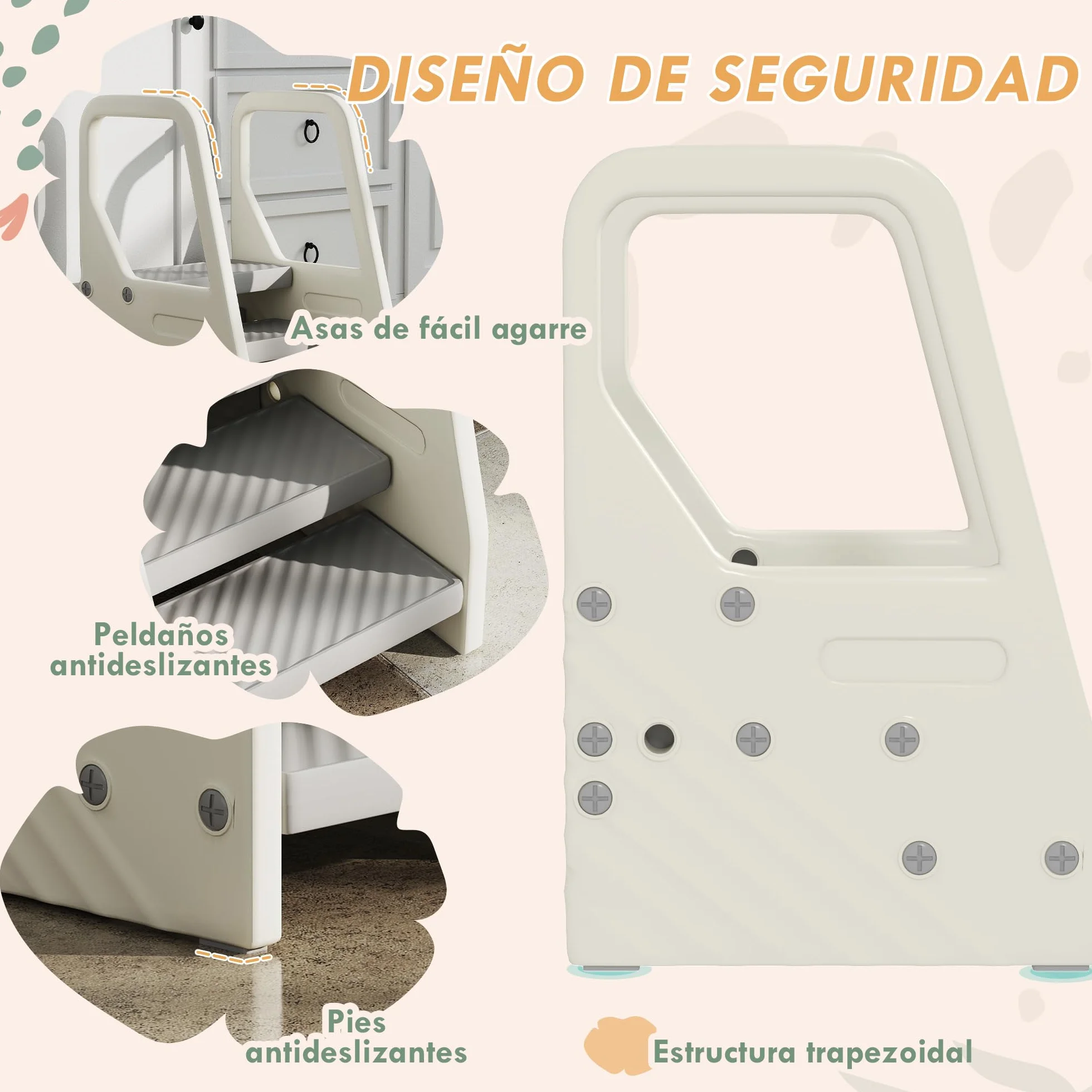 AIYAPLAY Taburete Ajustable para Niños 2-3 Peldaños, Torre de Aprendizaje, Escalera Antideslizante, Gris