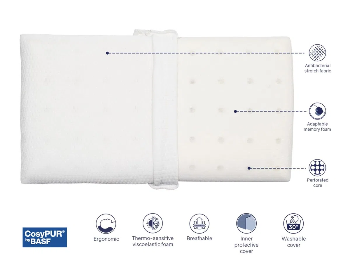 DORMISSIMO Pack Almohada Junior 80X35X6 cm de viscoelástica + 1 Sábanas Protectoras 80X190/200 cm