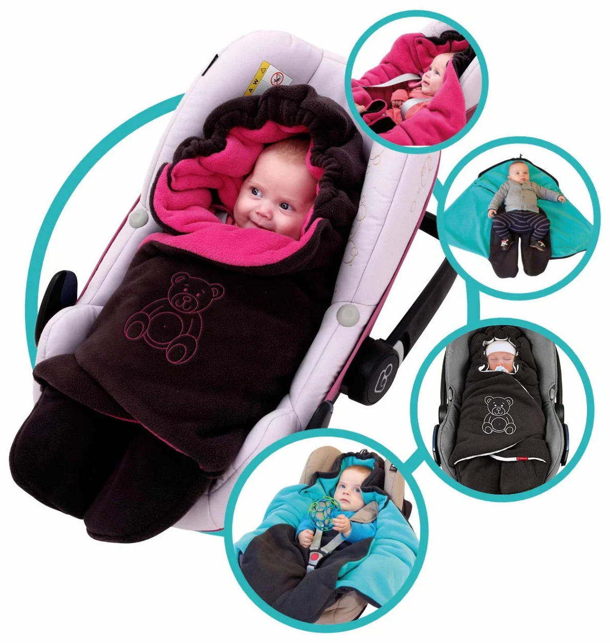 ByBoom Baby Manta arrullo de invierno para bebé, es ideal para sillas de coche (p.ej. de las marcas Maxi-Cosi y Römer), para cochecitos de bebé, sillas de paseo o cunas; LA MANTA ARRULLO ORIGINAL CON EL OSO
