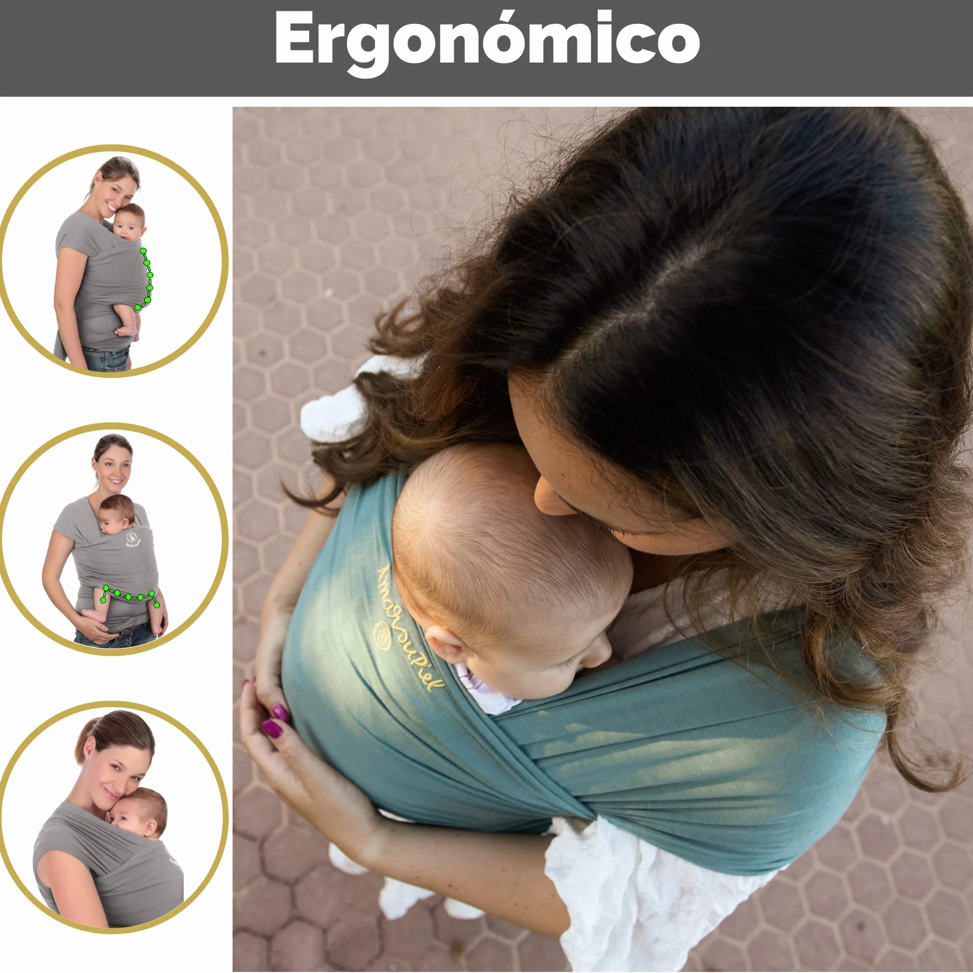 Amarsupiel Fular Portabebe Recien Nacido Elástico de Tejido Suave Bambú OEKOTEX Hasta 8kg Mint