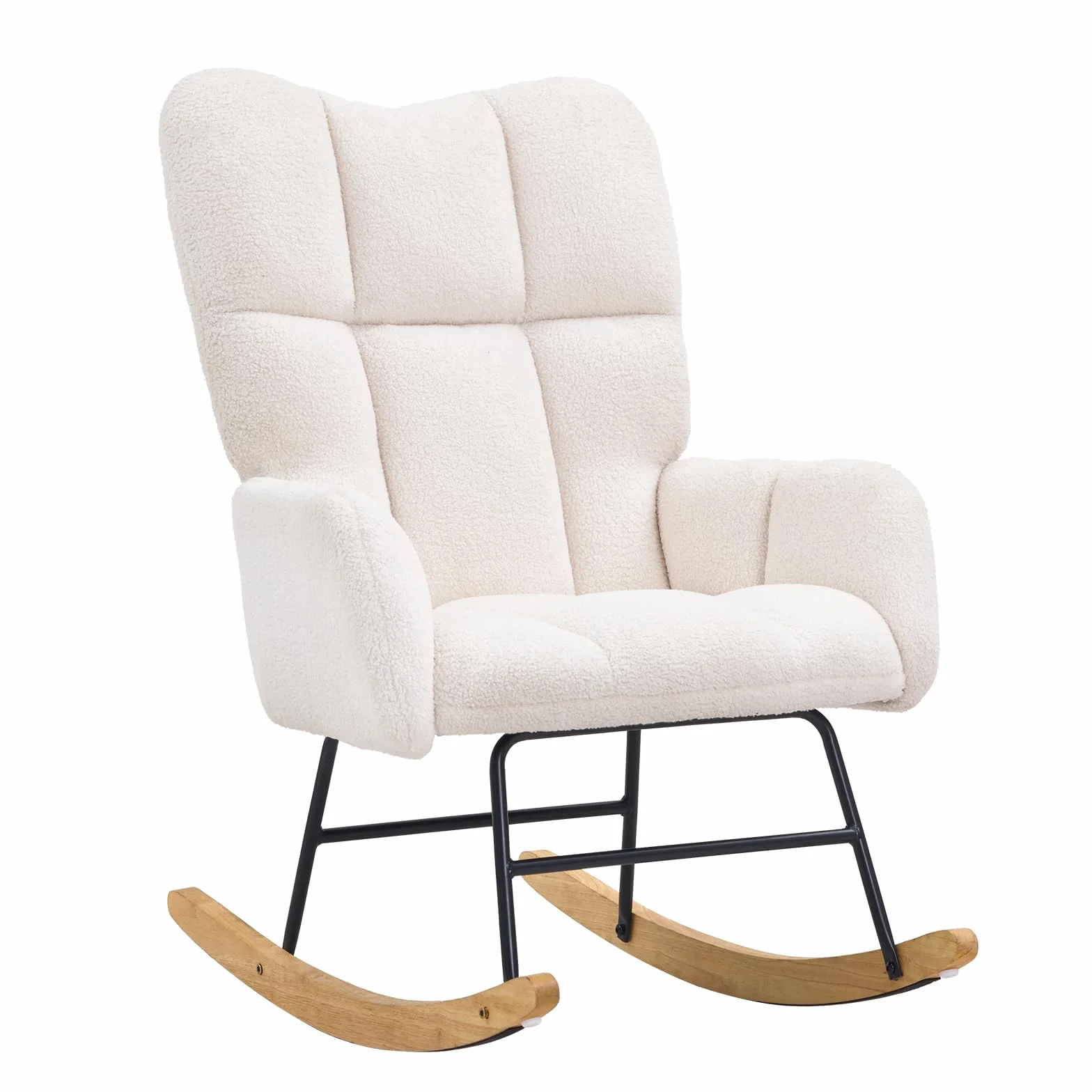 VEVOR Columpio, 113 kg Capacidad de Peso Tela de Peluche Acolchado balancín Deslizante Asiento Suave y Respaldo Alto, Silla de Lactancia para guardería, Dormitorio, Sala de Estar, Blanco Marfil, 95 x