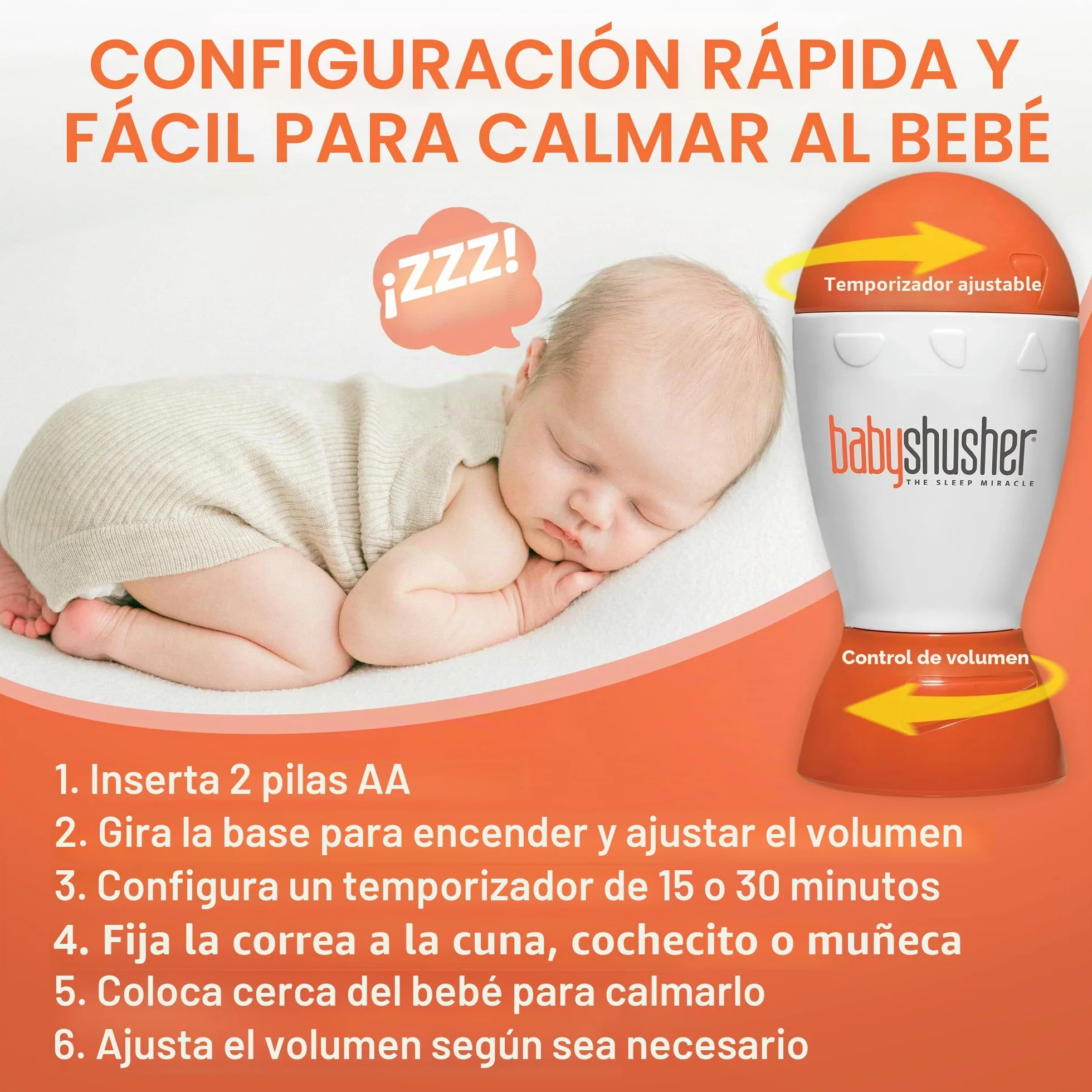 Baby Shusher Máquina de Sonido Calmante Shhh para Bebés Portátil Temporizador Ajustable Libre de BPA