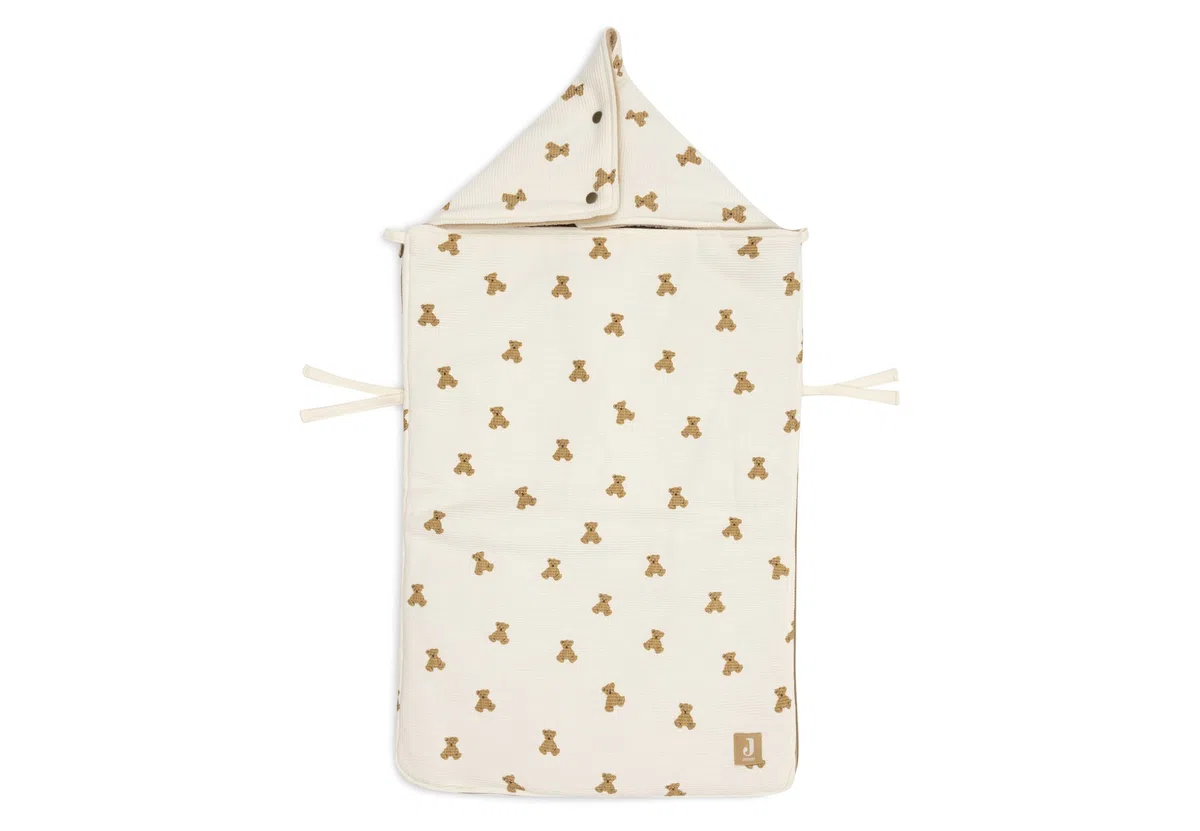 Jollein Saco Saco de pies - Mini Teddy Bear – Para sillas de coche del Grupo 0+ y cochecitos – Para arneses de 3 y 5 puntos – Forro polar – Algodón con estampado de osito – Certificado OEKO-TEX