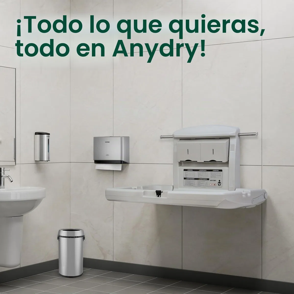 anydry Estación para cambio de bebés de pared resistente, Diseño robusto con correas de seguridad, Plegable ahorrador de espacio, en elegante blanco grisáceo