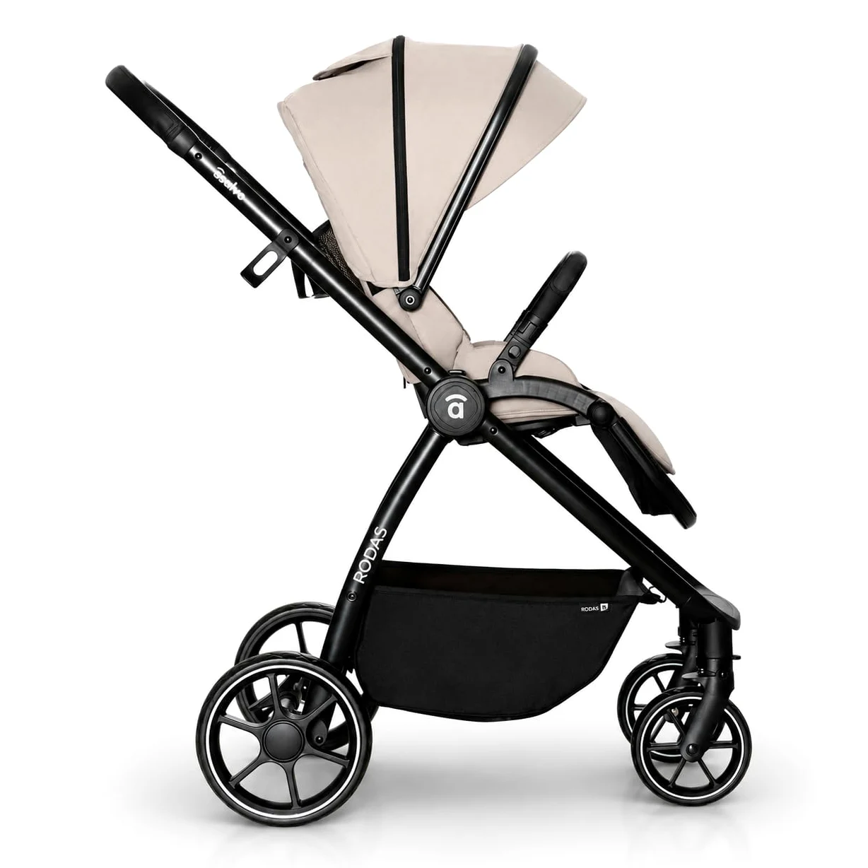 Asalvo DÚO RODAS Silla de Paseo, Carro Plegable Ultraligera y Compacta, Asa Trolley, Equipaje avión, Reclinable, Carro Bebe, Barra Seguridad, Arnés 5 Puntos, hasta 23kg, Beige