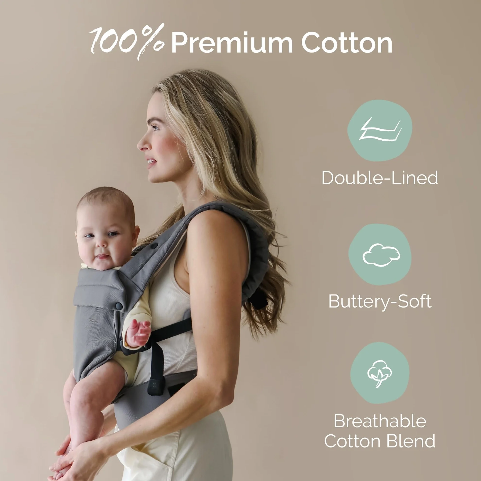 Boba Auri Portabebés 100% Algodón Premium 3 Posiciones Ergonómicas Asiento Ajustable 3,2-20 kg Gris