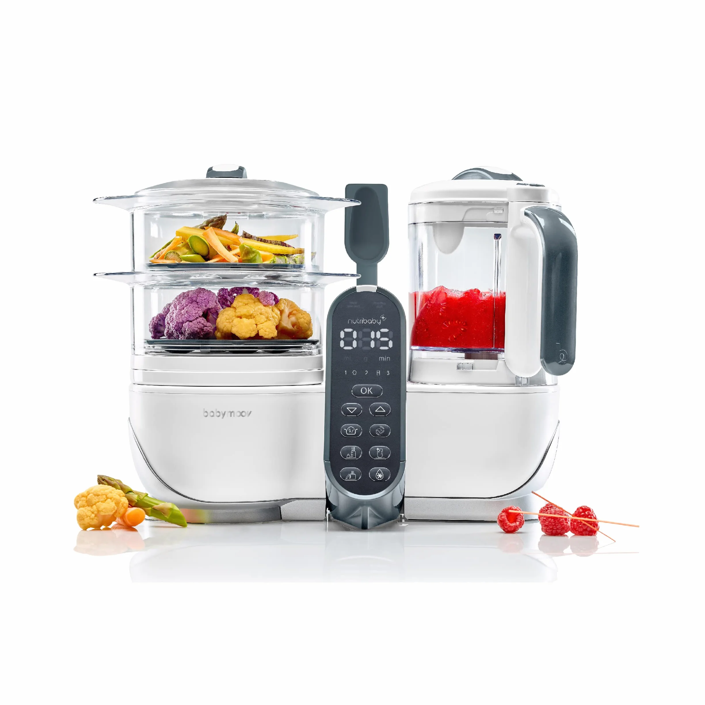 Babymoov Nutribaby(+), Robot Multifunción 6 en 1, Vaporera, Batidora, Gran Capacidad para el Bebé, Óptimo para la Cocina por Lotes, Blanco