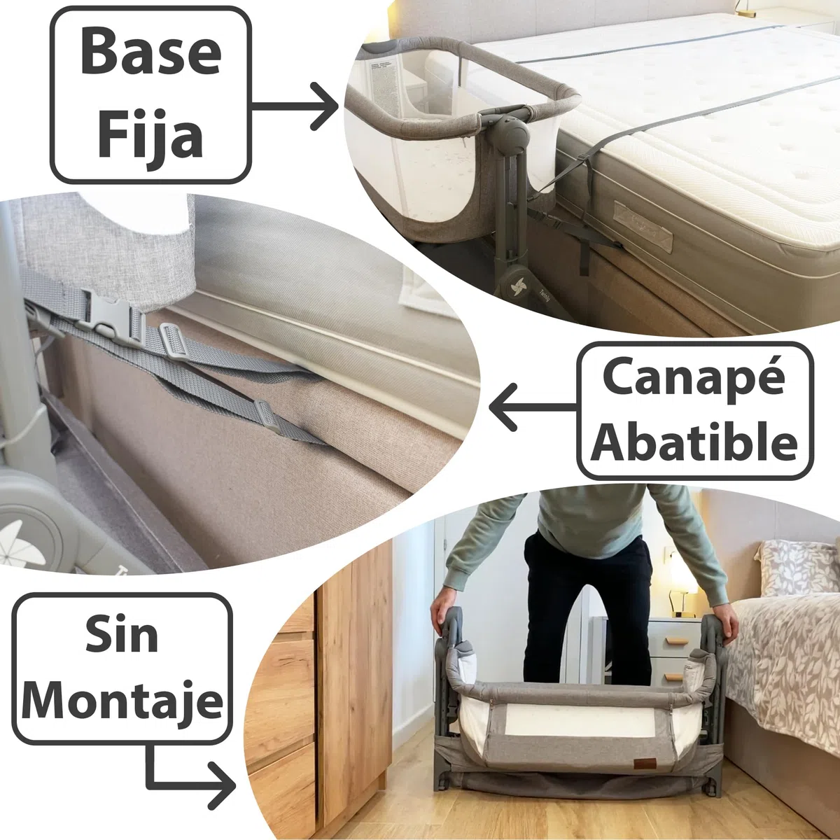 Twinly Comfortly - Cuna Colecho Bebé y Moisés 2 en 1 con Ruedas | Minicuna de Viaje Plegable, Sin Montaje, Altura Ajustable y Función Antireflujo | Incluye Colchón, Sábana Algodón y Bolsa (Wood)