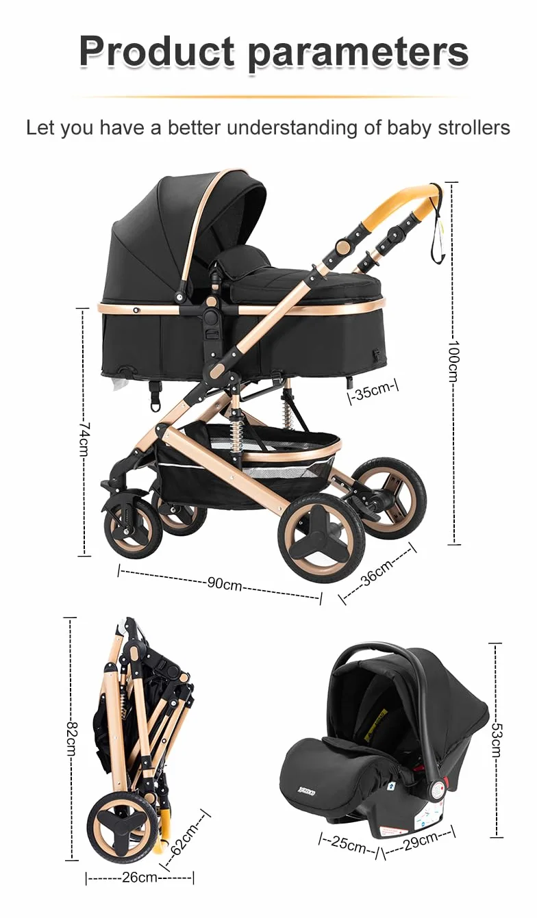 Cochecito para bebé 3 en 1 Sistema de viaje versátil, para uso desde el nacimiento hasta los 3 años - Combinación de cochecito, cuna - Incluye bolsos de mamá, tapa