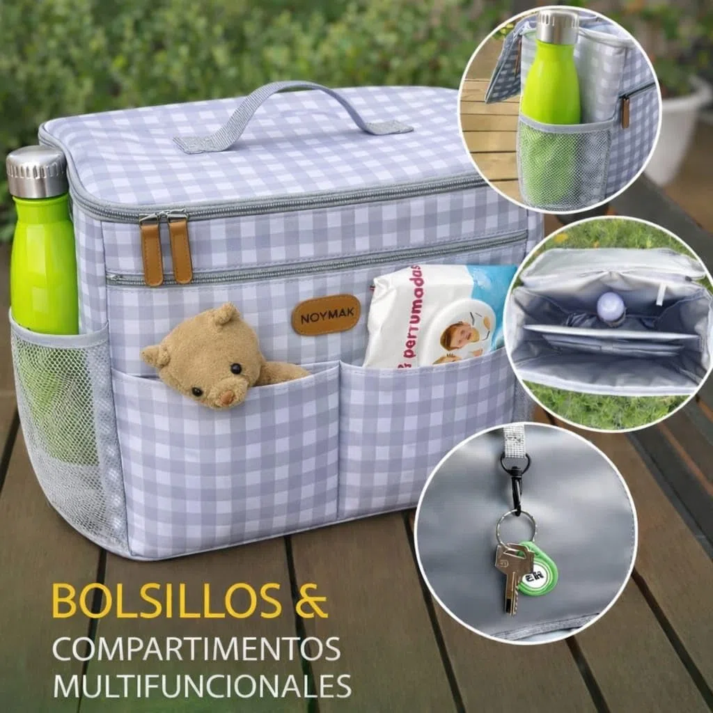 Bolsa Carrito Bebé Grande 22L, Gran Capacidad,Impermeable,Bolso Carro Bebe con Cambiador, Interior Térmico,Ganchos Universales y Accesorios,Organizador con múltiples Bolsillos.