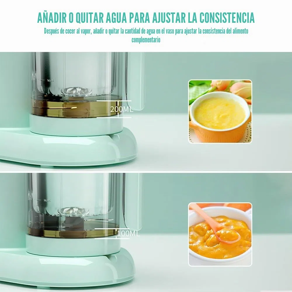 Robot de Cocina Multifunción para Bebé, Cucción al Vapor y Mezclado Automático, Fácil de Limpiar, Mezclador con Pantalla LED para Niños desde 4 Meses, Diseño Todo-en-Uno y Compacto (Verde)