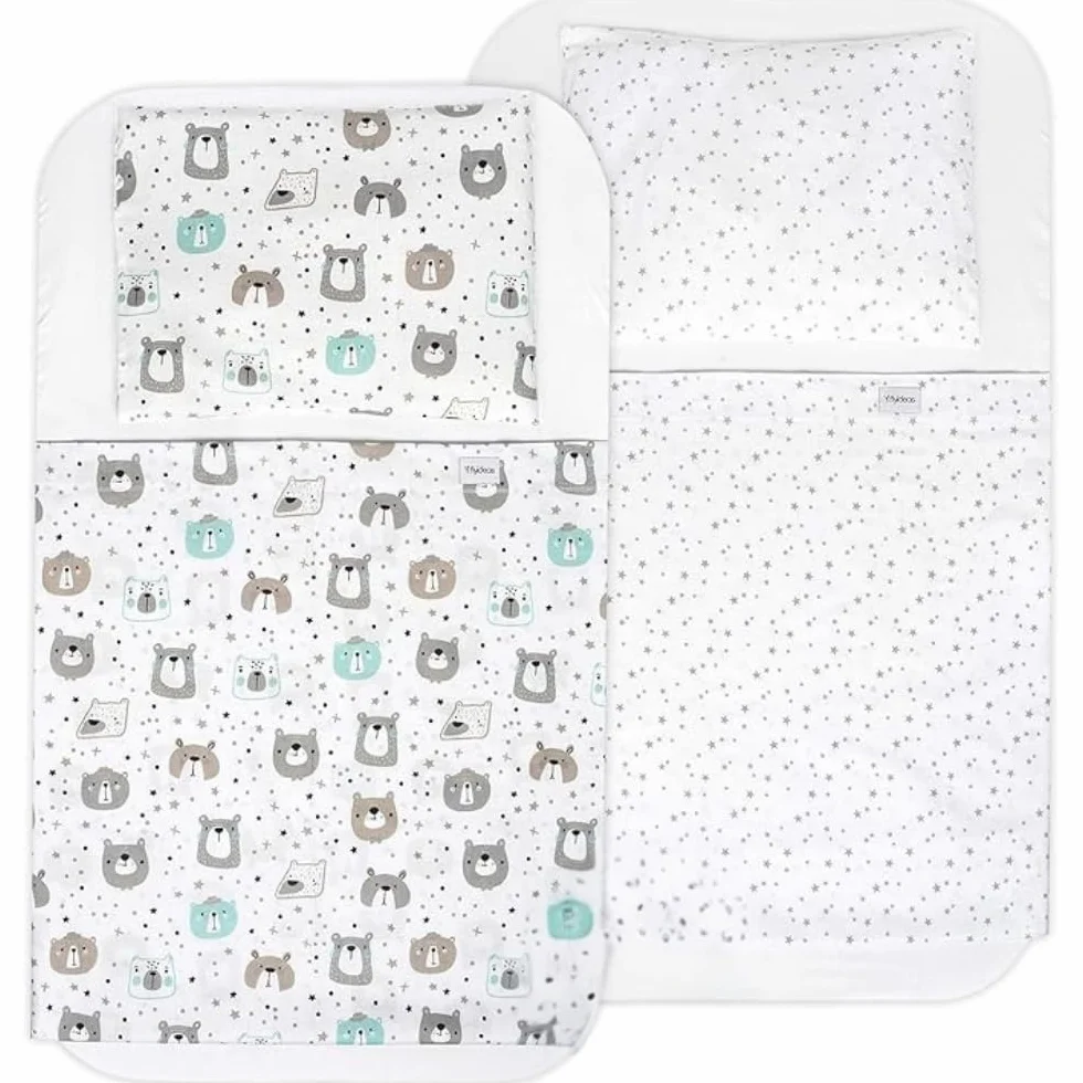 FlyIdeas Juego 8 Pza Sabanas Minicuna Colecho Next2Me 50x83cm, 100% Algodon Certif. con 2 Sabanas Bajeras 2 Protectores Colchon Impermeables 2 Sabanas Encimera y 2 Fundas de Almohada