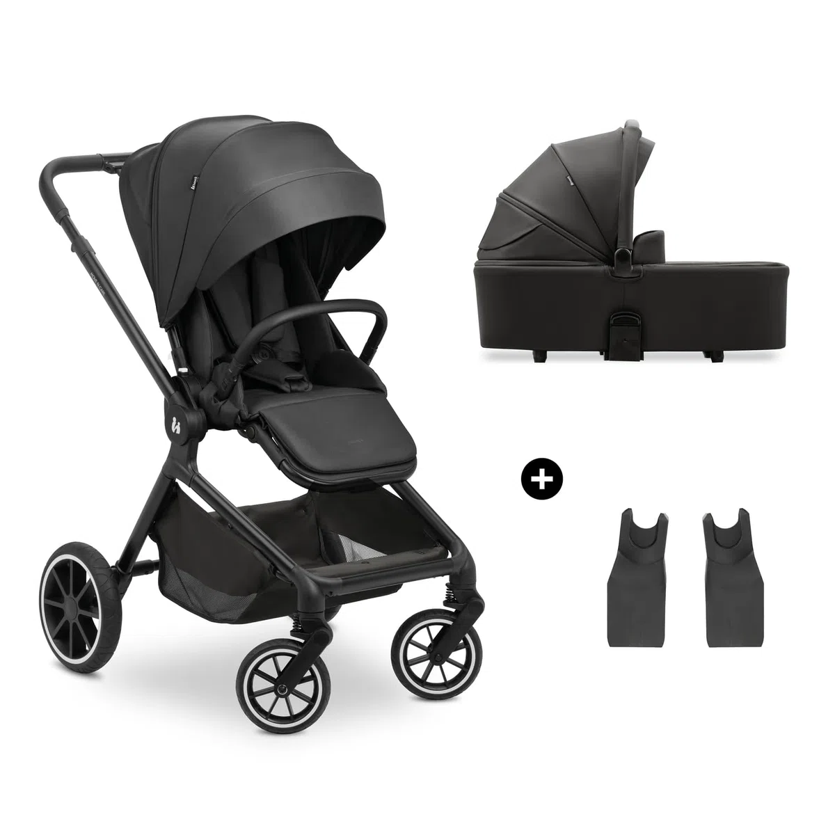 hauck Move N Care Set Carrito Bebe 2 en 1 - Carro con Capazo Grande desde el Nacimiento hasta 22 kg, Silla de Paseo Ligera Reversible y Reclinable, Suspensión, Protección UV 50+, Cesta XL - Negro