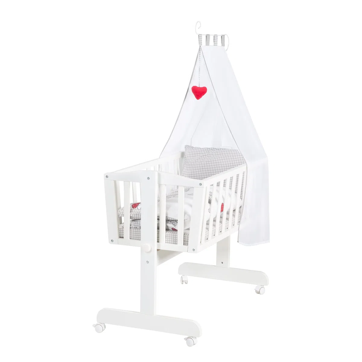 roba Cuna Balancin Bebe 40 x 90 cm Adam y Eule - con Función Basculante y Fija - Equipamiento Textil Incluido - Madera Lacada en Blanco - Diseño de Búhos