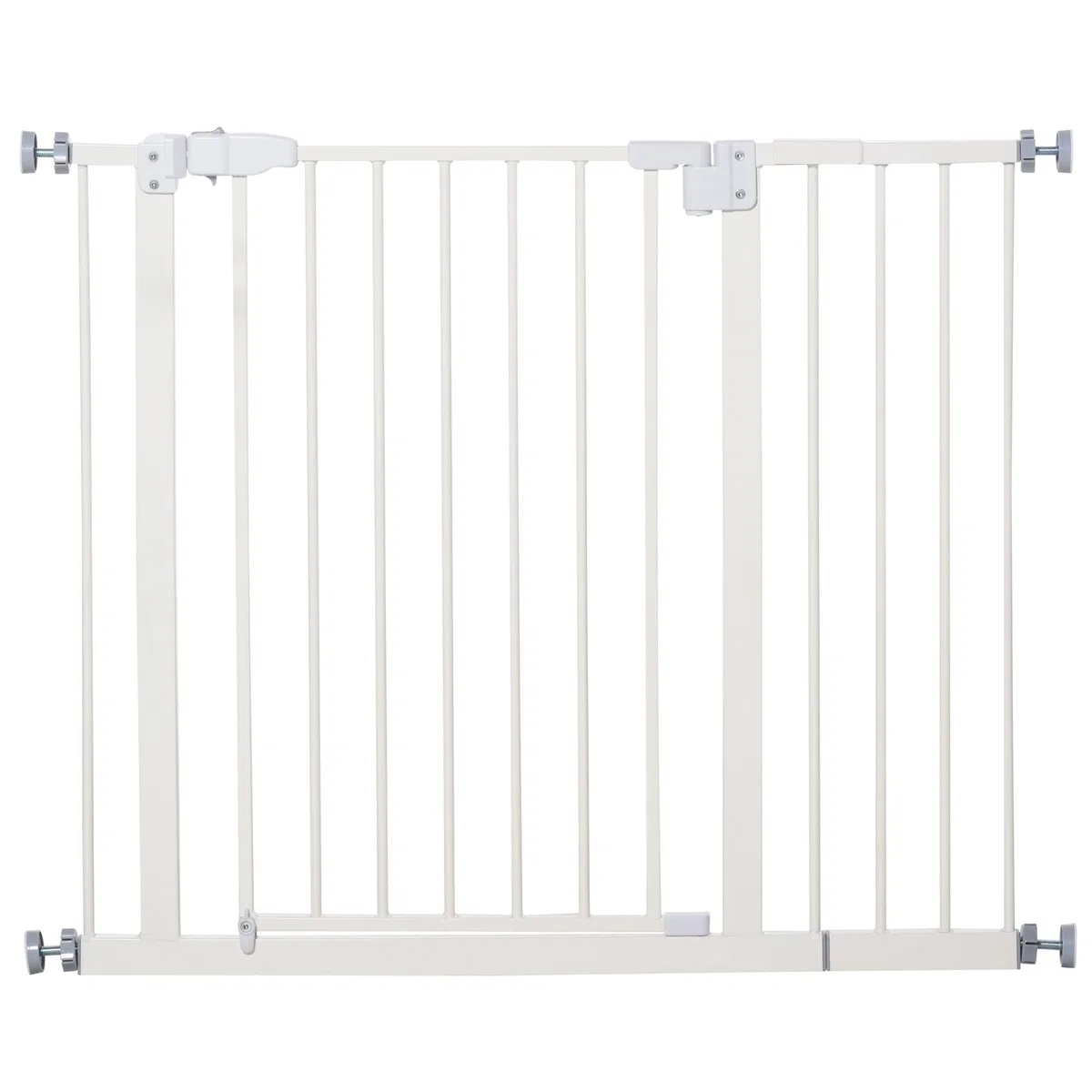 Pawhut - Barrera de Seguridad metálica para Puertas y escaleras con extensión de 17,5 cm, Sistema de Cierre automático 74,5-84,5 x 76,2 cm, Color Blanco