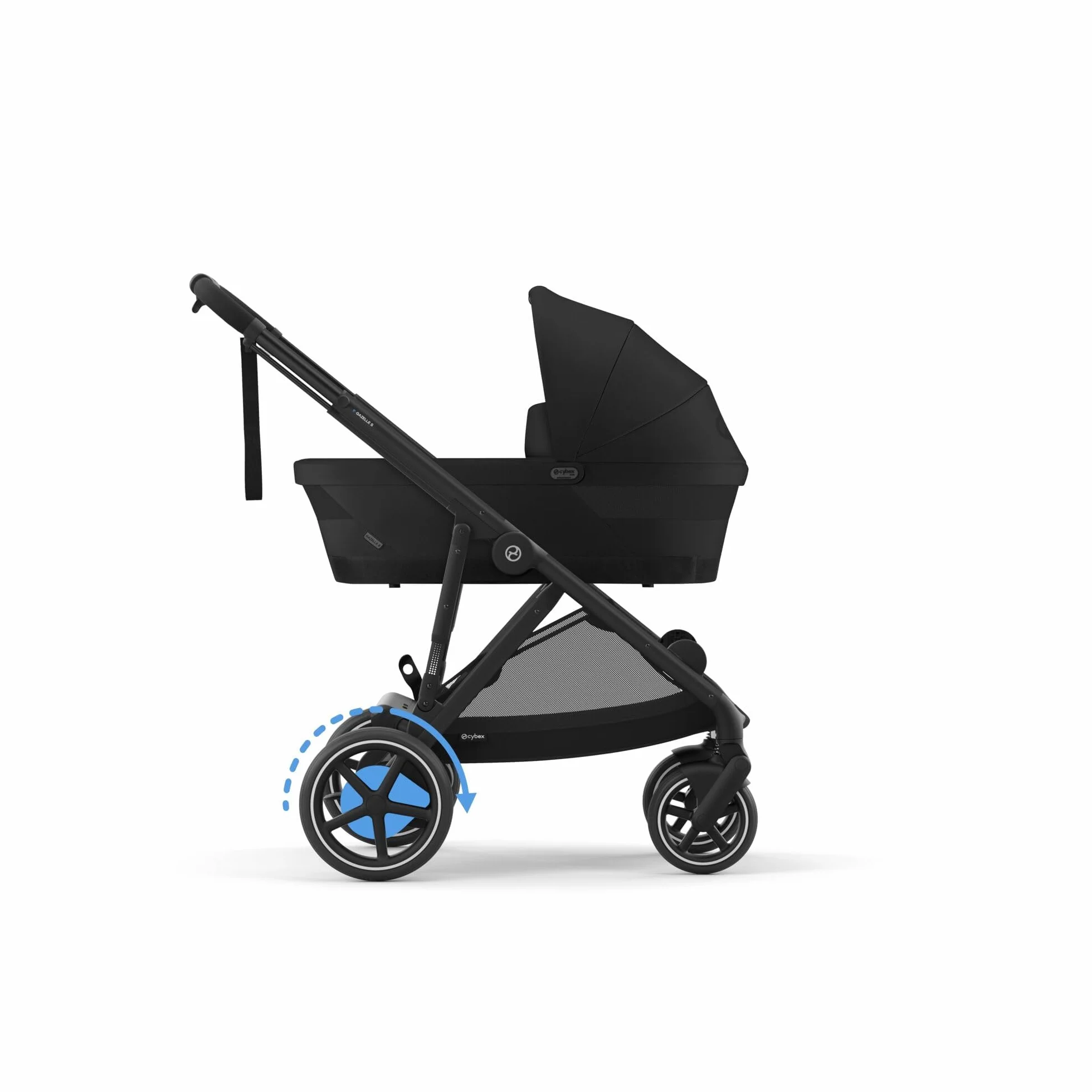 CYBEX Cochecito dorado e-GAZELLE S, máx. 22 kg (modo individual) / 2x 22 kg (modo dúo), sistema todo en 1 con accionamiento eléctrico y 20+ configuraciones, Moon Black
