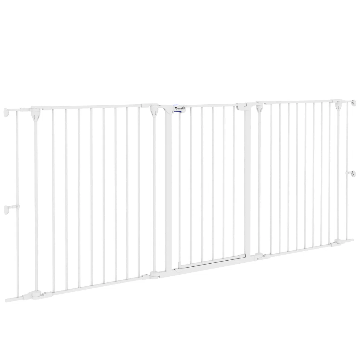 PawHut Barrera para Perros de Acero 206x90 cm Valla para Mascotas Plegable de 3 Paneles con Doble Cerradura y Función de Bloqueo Auxiliar para Puerta Pasillo Escalera Blanco
