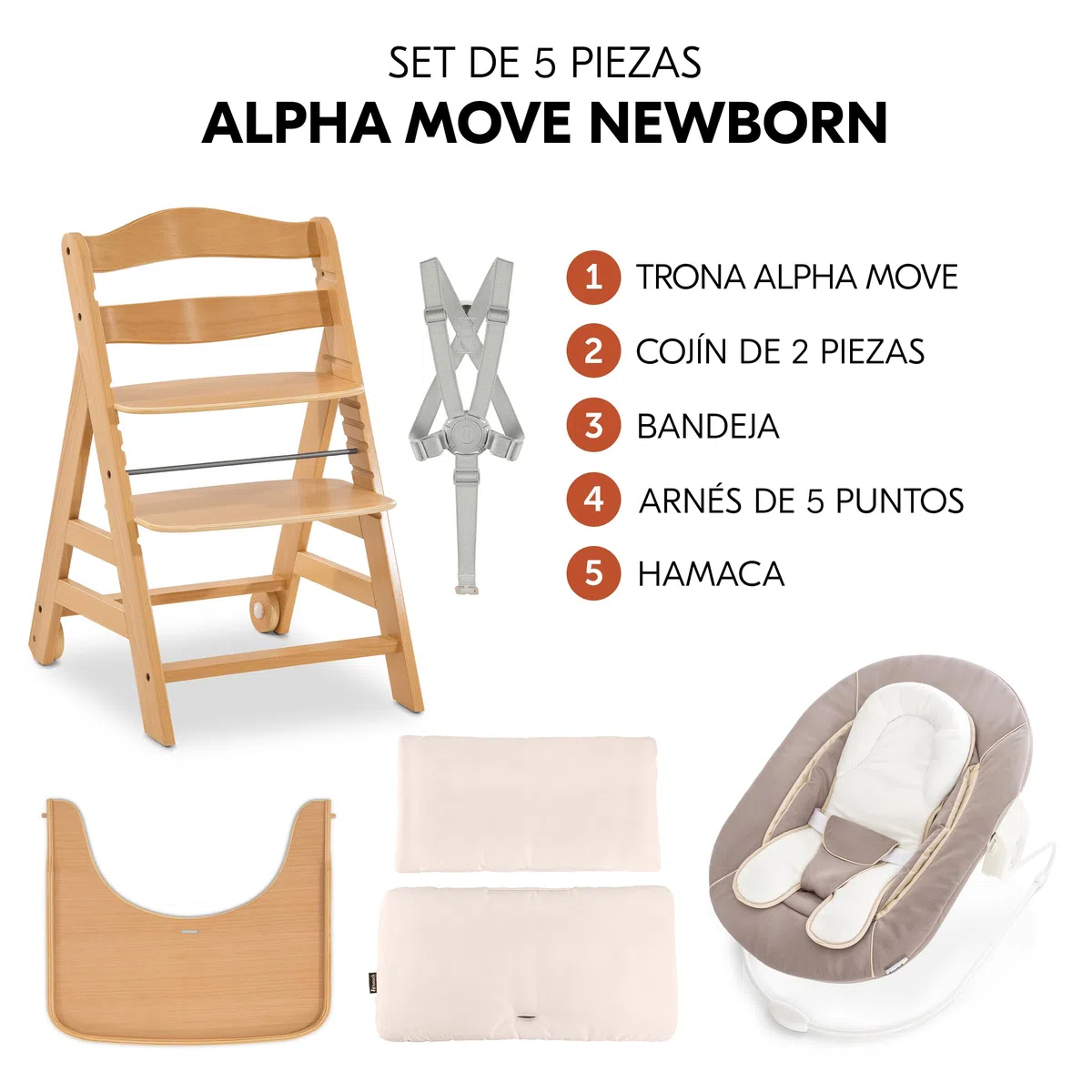 hauck Alpha Move Newborn Set deTrona Evolutiva Bebe, Tronas de Bebe Evolutiva con Hamaca Bebé Recien Nacido, Cojín y Bandeja, Trona Niño Regulable - Natur/Stretch Beige