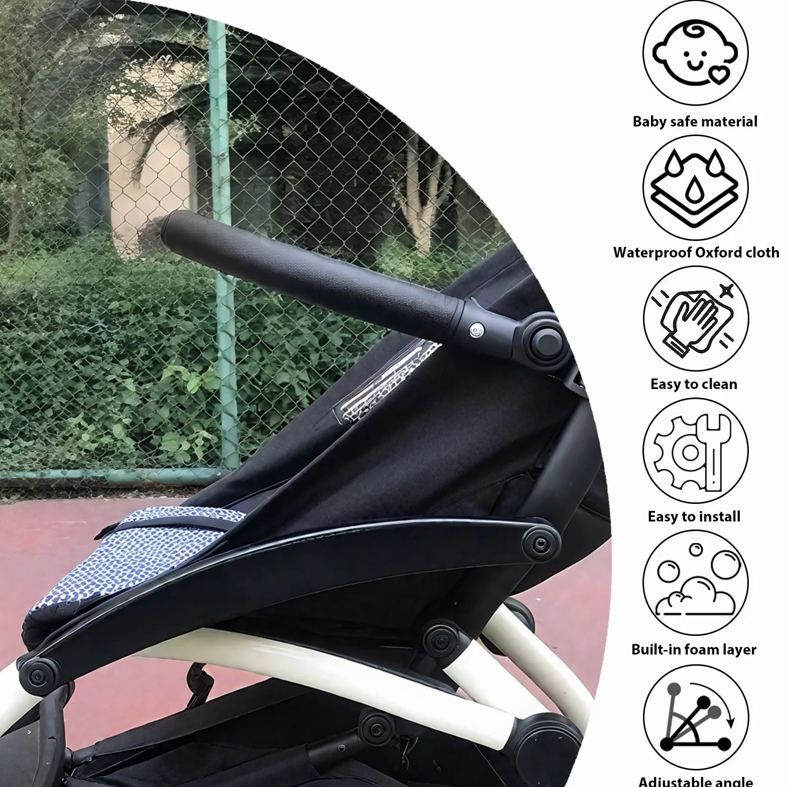 Cochecito de bebé Apoyabrazos Barandilla Ajustable Cochecitos Barras de Parachoques Cochecito Apoyabrazos Accesorios para Babyzen y Yoyo, para Distancia entre Dos Tubos Es 38-42