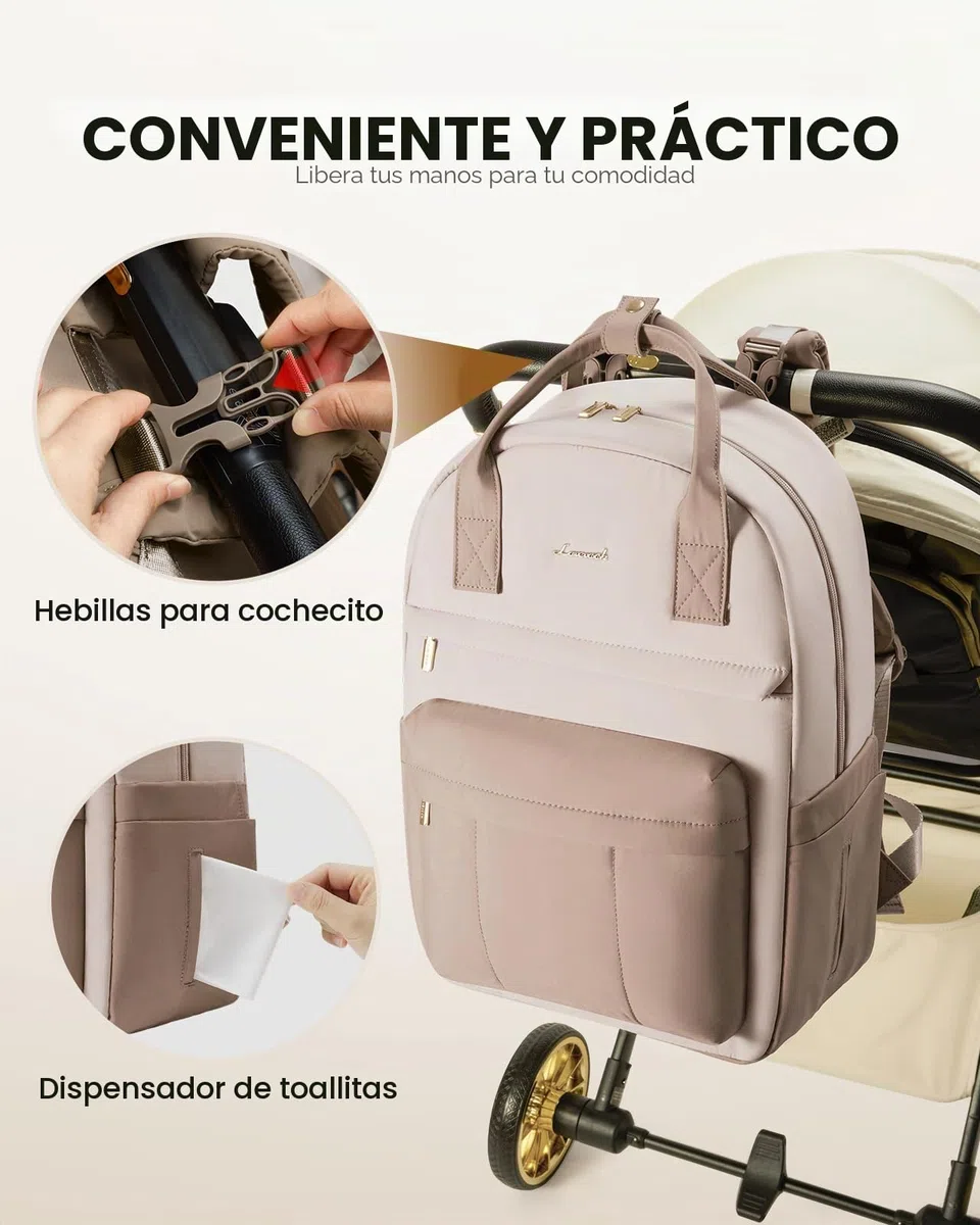 LOVEVOOK Mochila para pañales para bebé, bolso cambiador grande, Beige Caqui, medium, Casual