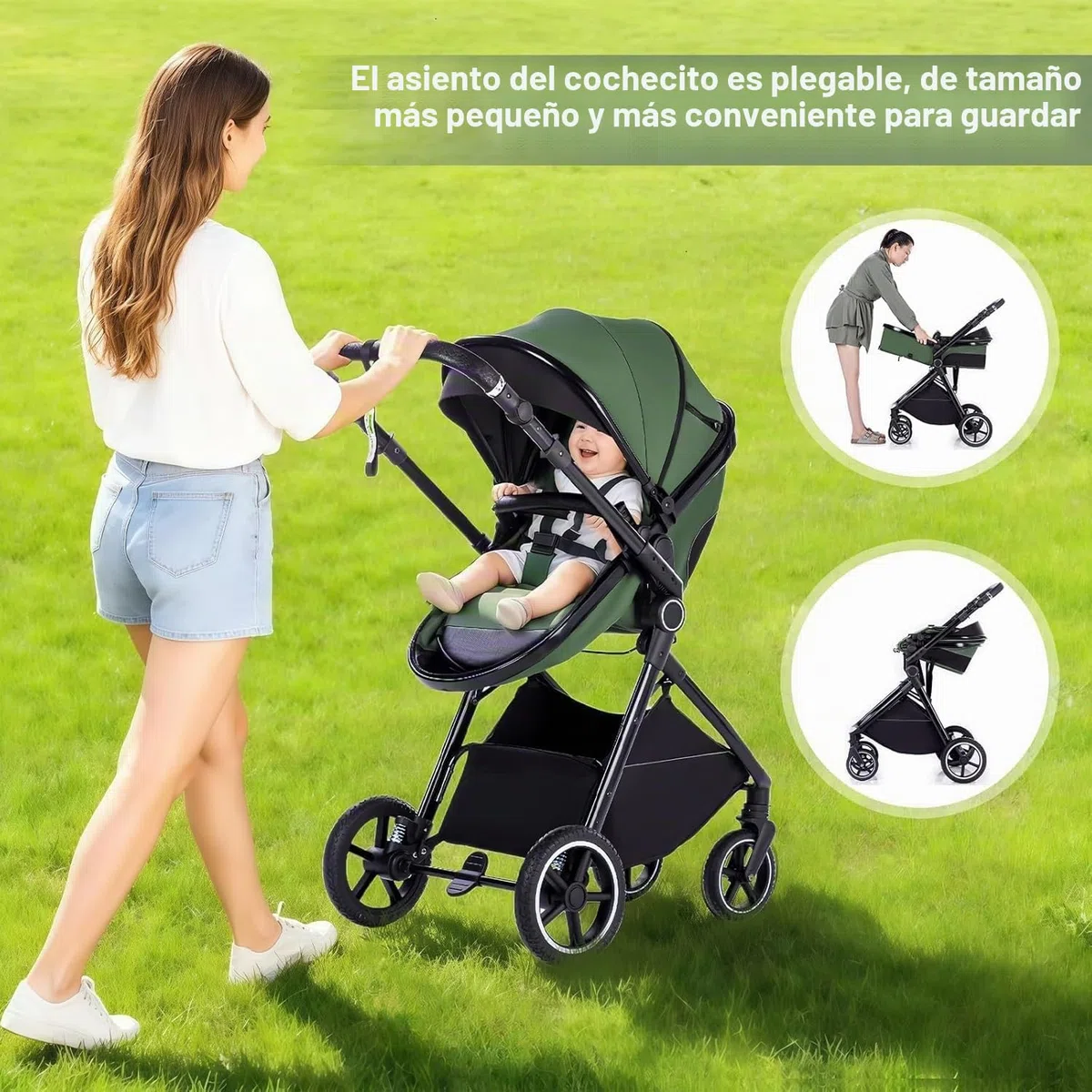 Gcarebb Sistema de viaje 3 en 1, cochecito con mango de altura ajustable, cochecito de viaje con cubierta de lluvia, cochecito de bebé con marco de aluminio para recién nacido