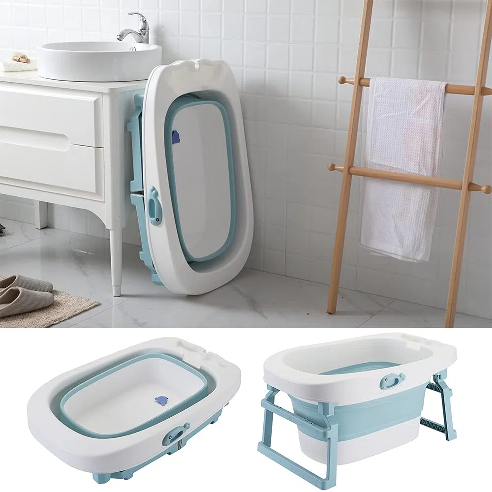 Bañera plegable 3 en 1 para niños pequeños y niños,Grande bañera bebe,Bañera bebe plegable/Desde el nacimiento hasta los 3 años-3 en 1-Azul