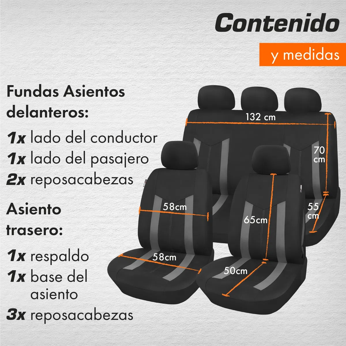 Upgrade4cars Fundas Asientos Coche Universales Negro Gris | Universal Funda de Asiento para Delantero y Trasero