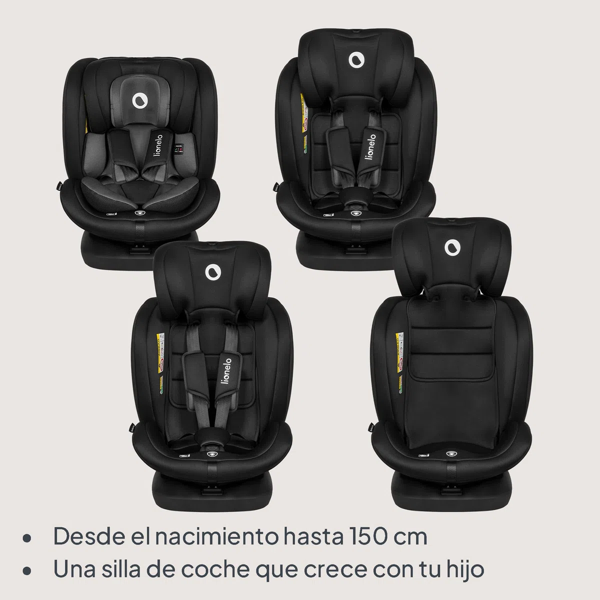 Lionelo Bastiaan i-Size Silla de coche giratoria 360 para niños de 0-36 kg o de 40-140 cm, instalación en sentido de la marcha y en sentido contrario a la marcha, ISOFIX TopTether