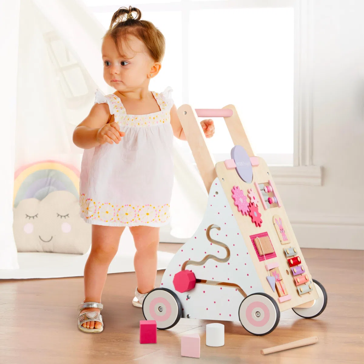 Haus Projekt Andadore Bebés Madera Rosa, Andadores Bebés, Andador Bebes 1 año, Juguetes de Madera, Correpasillos Bebe 1 año con espejo y actividades de juego, Regalos de Primer Cumpleaños