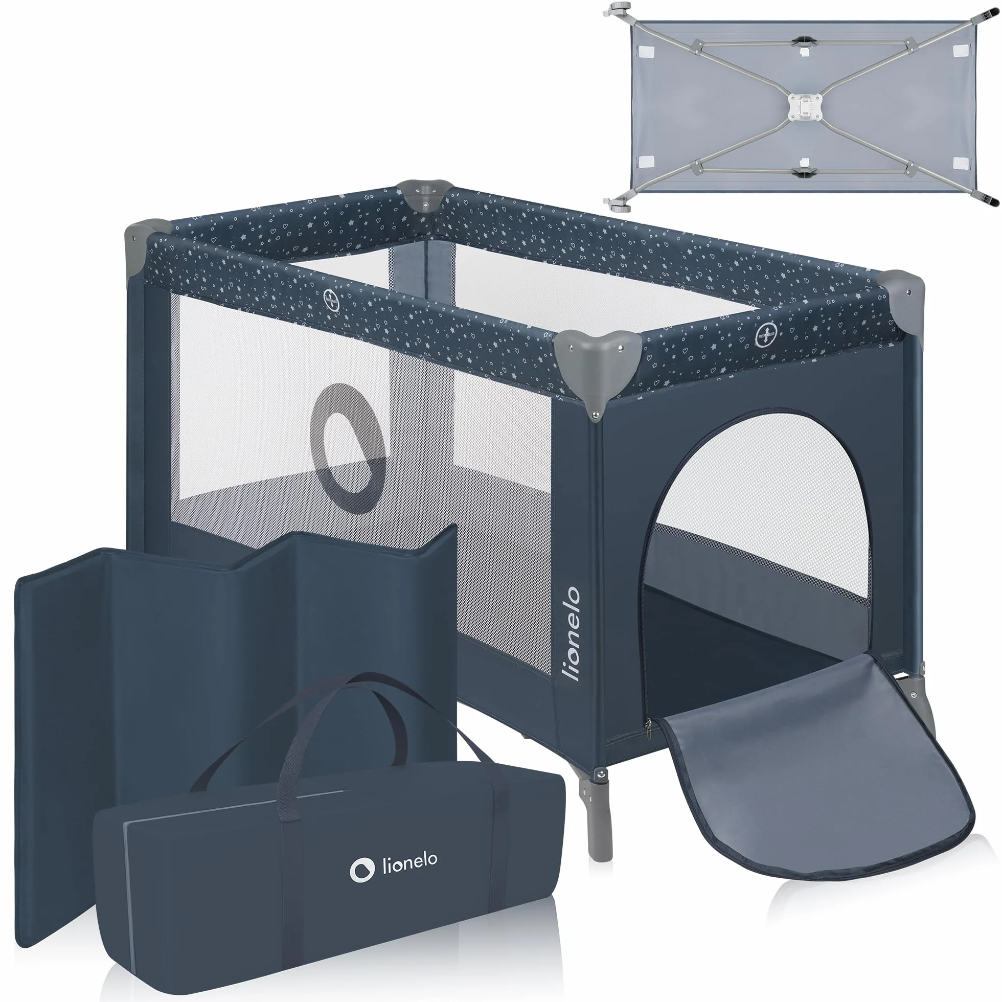 Lionelo Stefi Cuna de Viaje para Bebé Apertura Lateral 120x60 cm LockGuard Malla Transpirable
