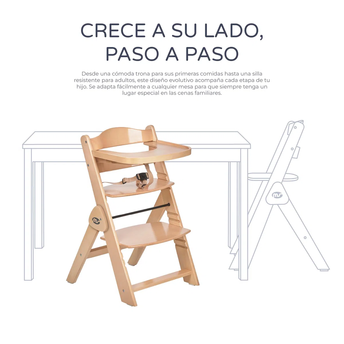 ms Trona para bebé de Madera Full PLEGABLE - Evolutiva- Silla Alta, Ergonómica, Regulable, Segura, Madera/Gris