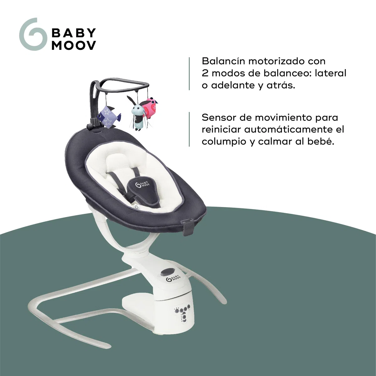 Babymoov Swoon Motion oscilación y cuna, con el asiento ergonómico cómodo y ajustable, 65 x 72 cm, Zinc