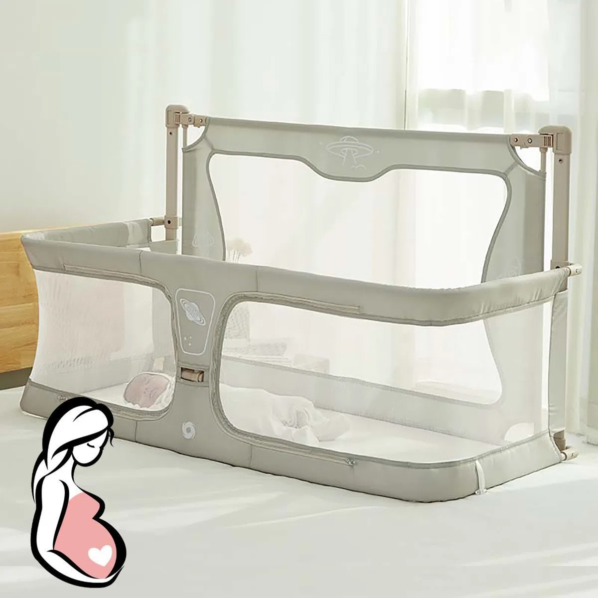 3 En 1 Cuna colecho,cuna bebe,120x50cm,cuna de viaje,minicuna colecho,moises para bebe,cuna plegable,next To Me,cama cuna convertible,corral cunabebe,cuna portátil, Paneles de Malla, plegado fácil ( C