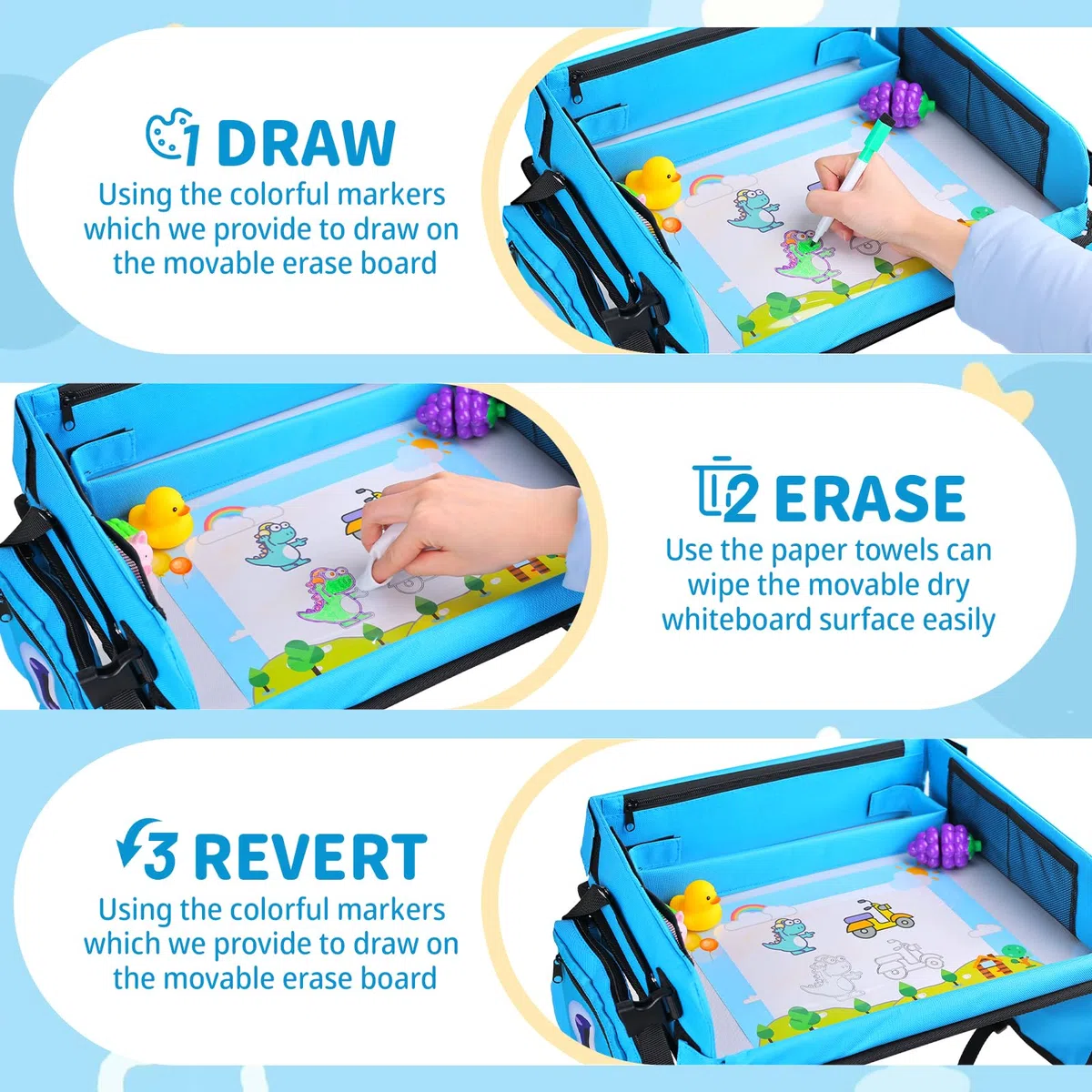 Bandeja de Mesa para Niños Mesa Coche Niños Plegable con Tablero Impermeable del Acolchado Suave Bandeja de Viaje Niños Bandeja de Regazo para Coche/Avión/Mesa de Bebé