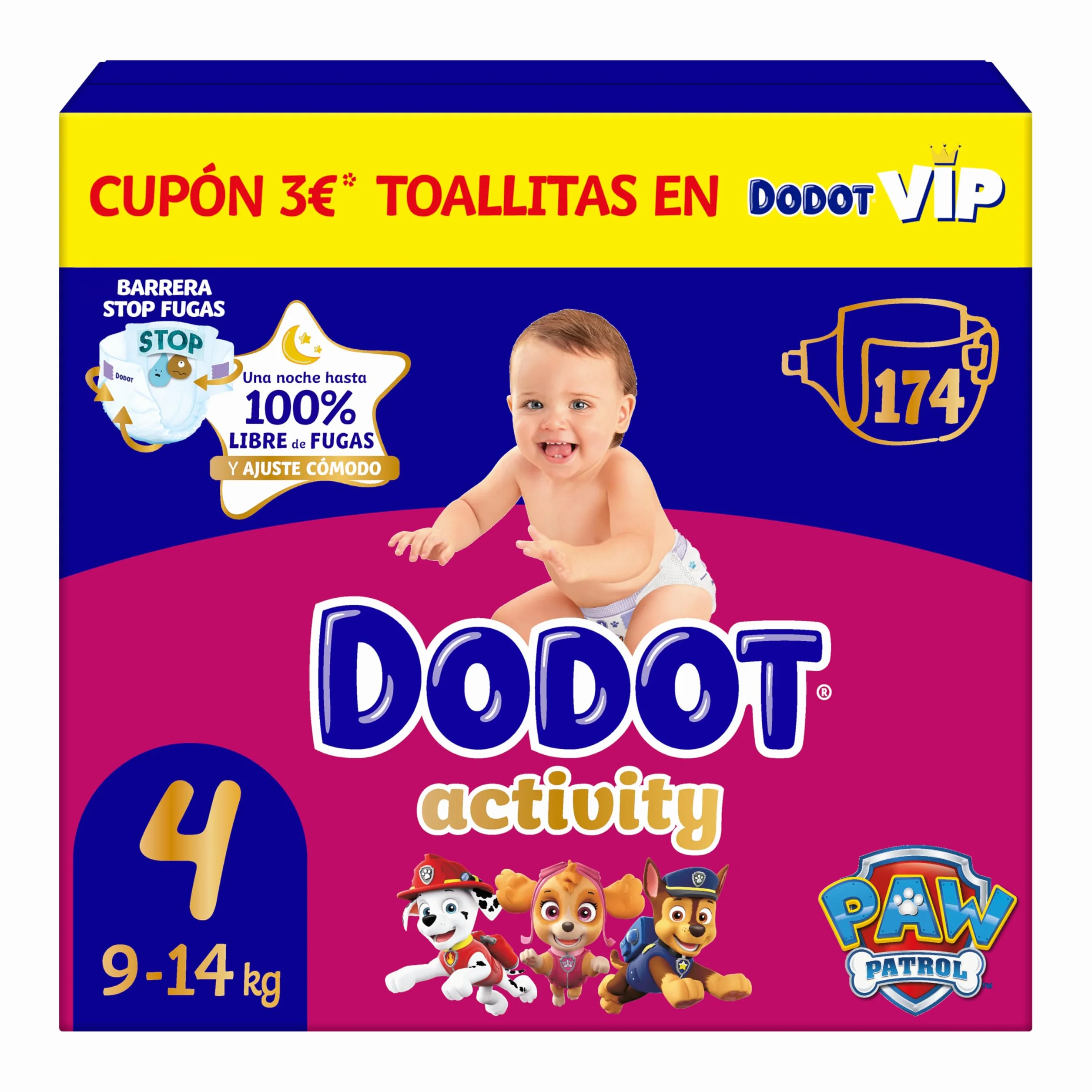 Dodot Pañales Bebé Activity Talla 4 (9-14 kg), 174 Pañales, Nuestro Nº1 en Absorción y Comodidad