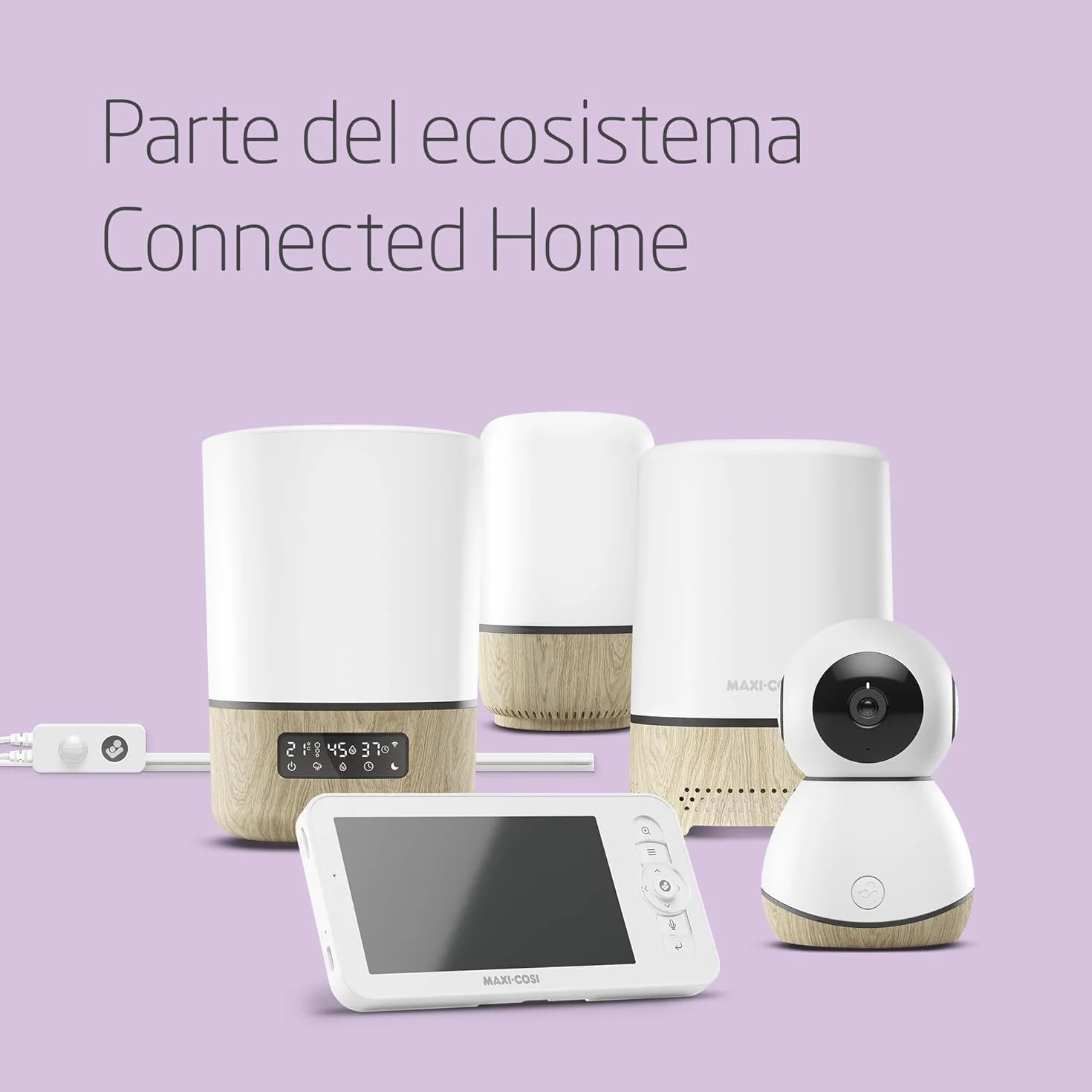 Maxi-Cosi Soothe Luz quitamiedos bebe, máquina de ruido blanco con 20 sonidos relajantes, luz nocturna inteligente, compatible con Alexa y Google Home