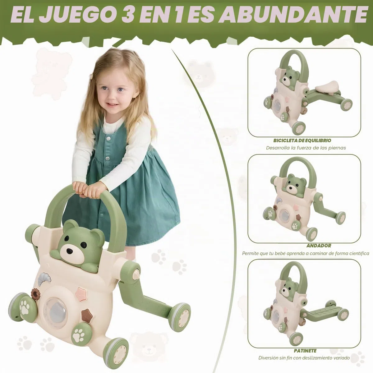 Andador Bebés 3 en 1,con Luces,Música y Juguetes,Velocidad Ajustable Andador,Patinete, Bicicleta sin Pedales,Peso Ajustable,Correpasillos Bebe,Apto Para Bebés Mayores de 6 Meses