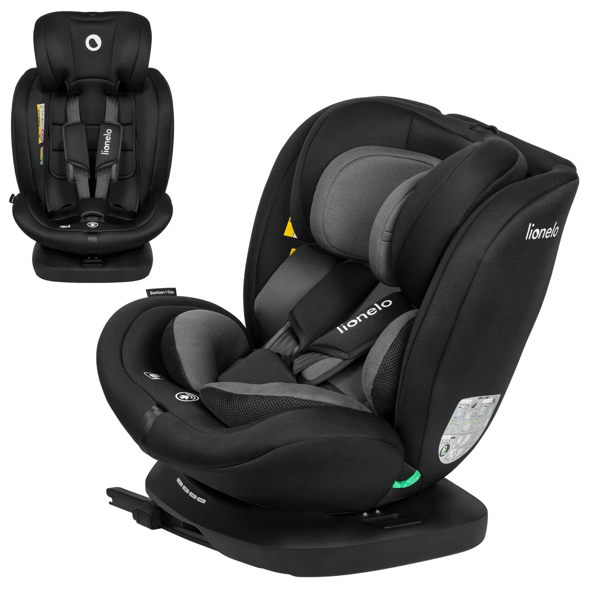Lionelo Bastiaan i-Size Silla de coche giratoria 360 para niños de 0-36 kg o de 40-140 cm, instalación en sentido de la marcha y en sentido contrario a la marcha, ISOFIX TopTether