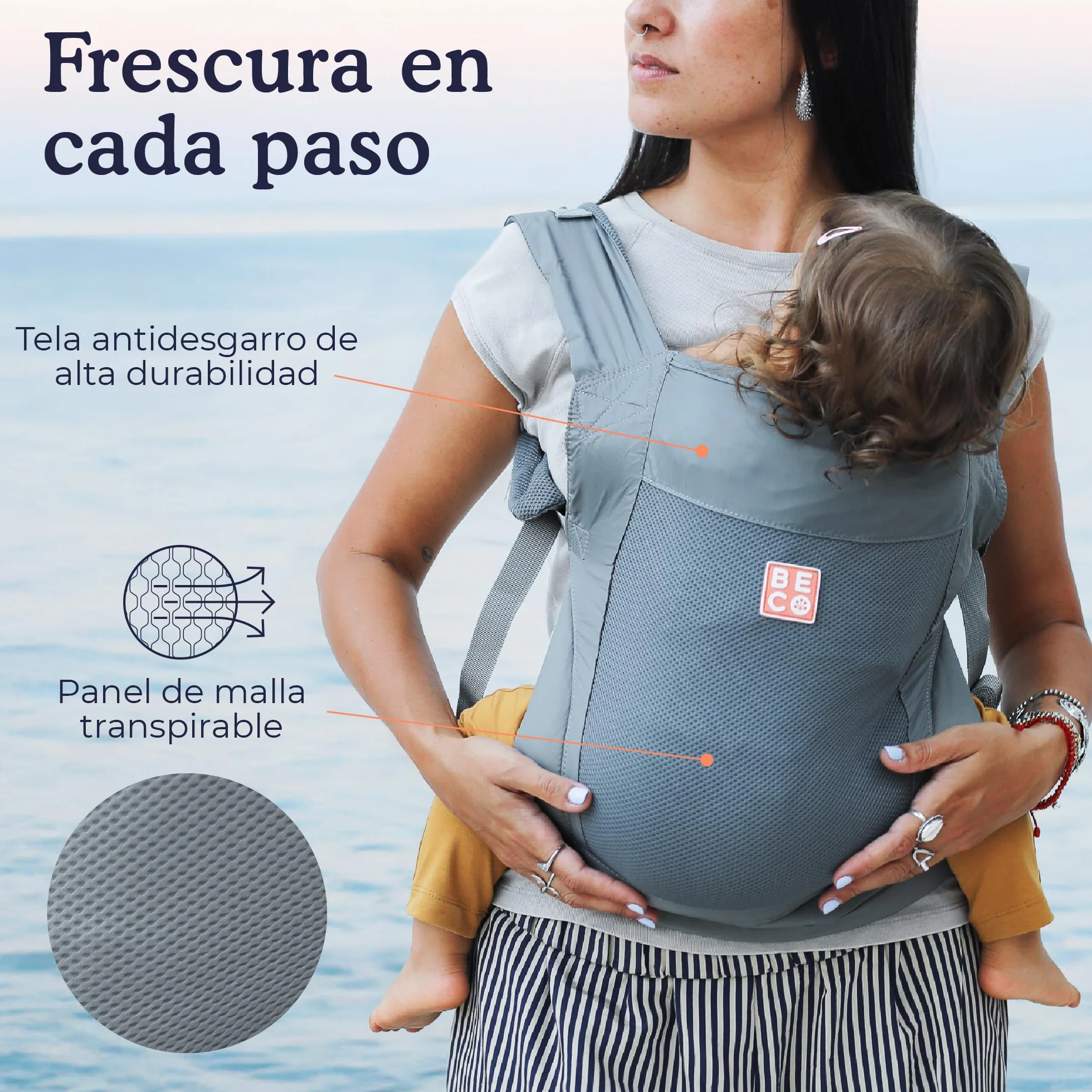Beco Fly Ultralite Mochila Portabebés Compacta Plegable Ligera Porteo Frontal y Espalda Ergonómica M 7-20 kg Gris